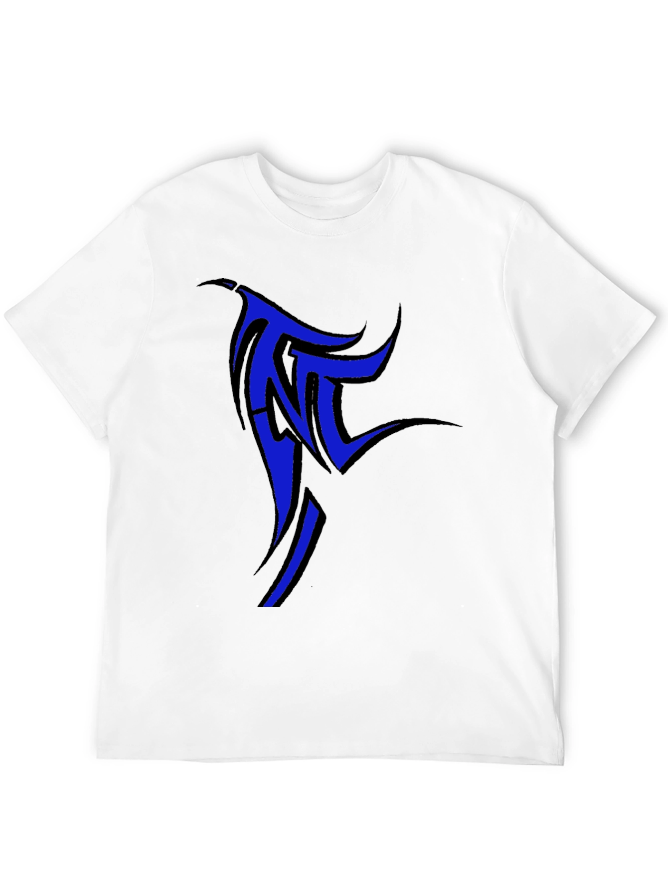 Black T-Shirt with Blue Tribal Design