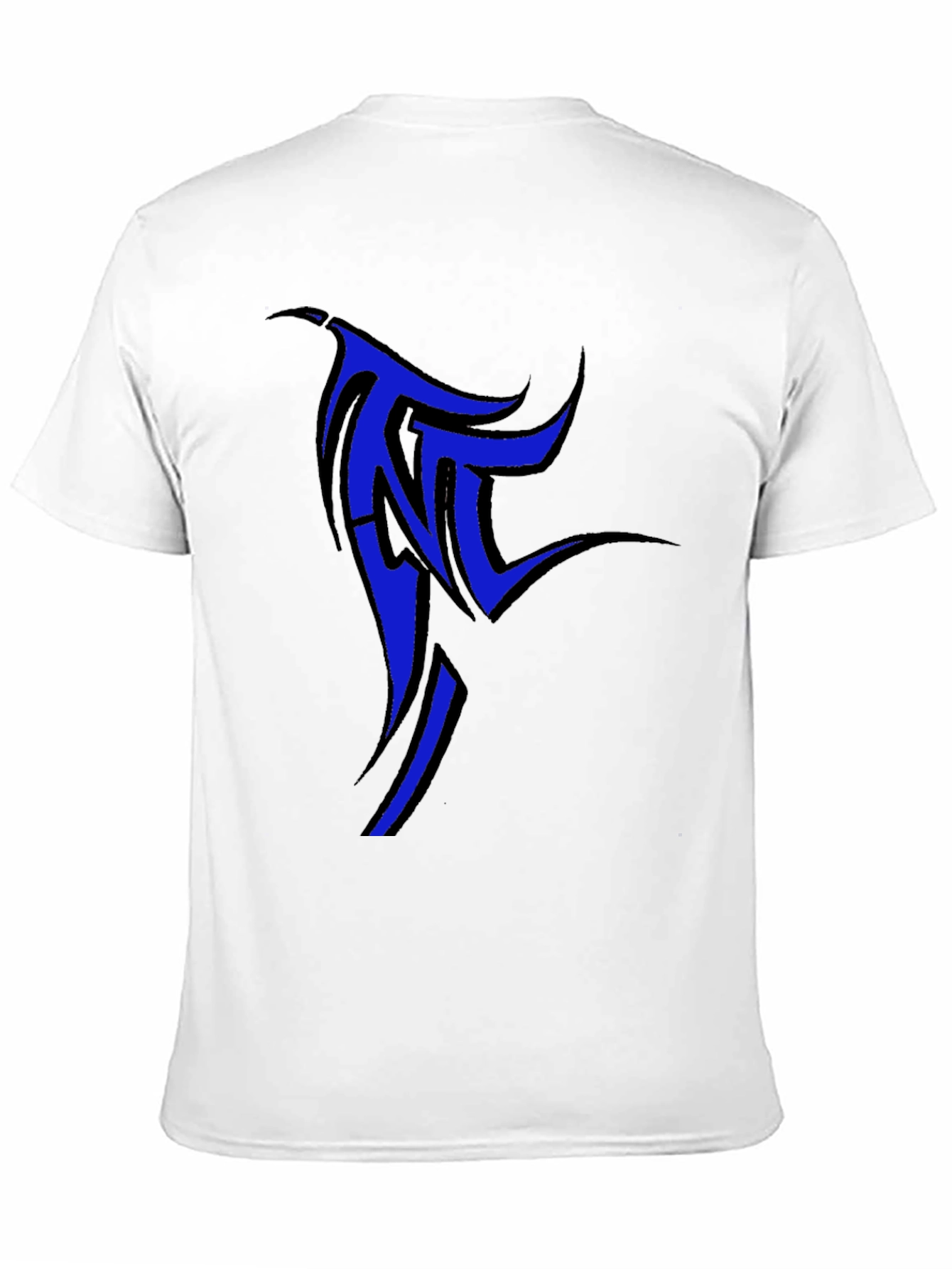 Black T-Shirt with Blue Tribal Design