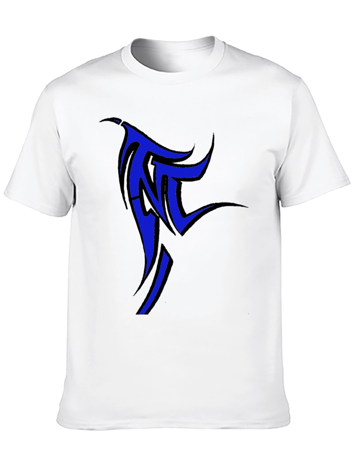 Black T-Shirt with Blue Tribal Design