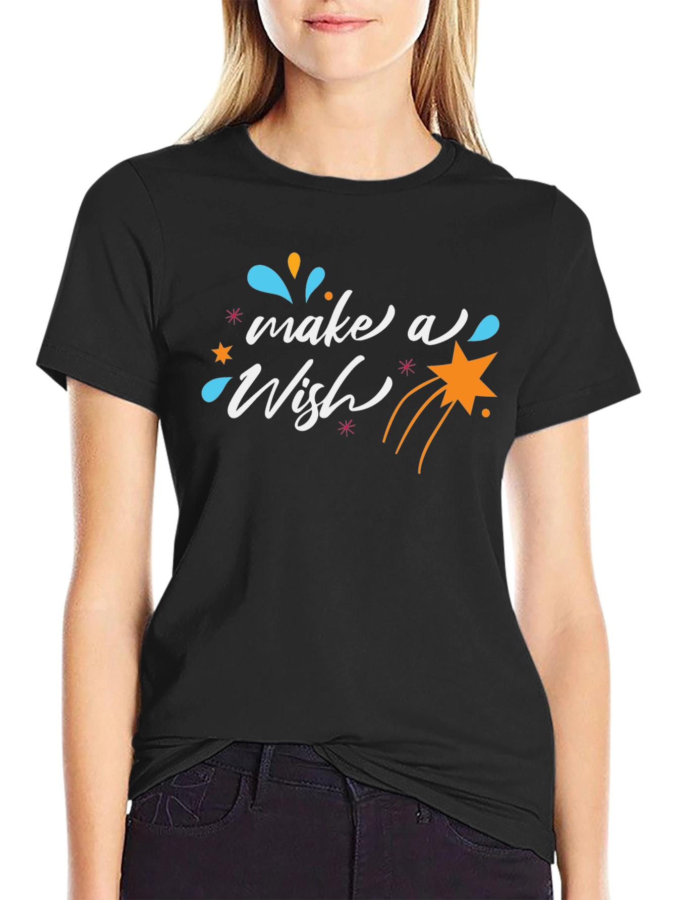 Make a Wish Graphic Tee - Black Casual T-Shirt