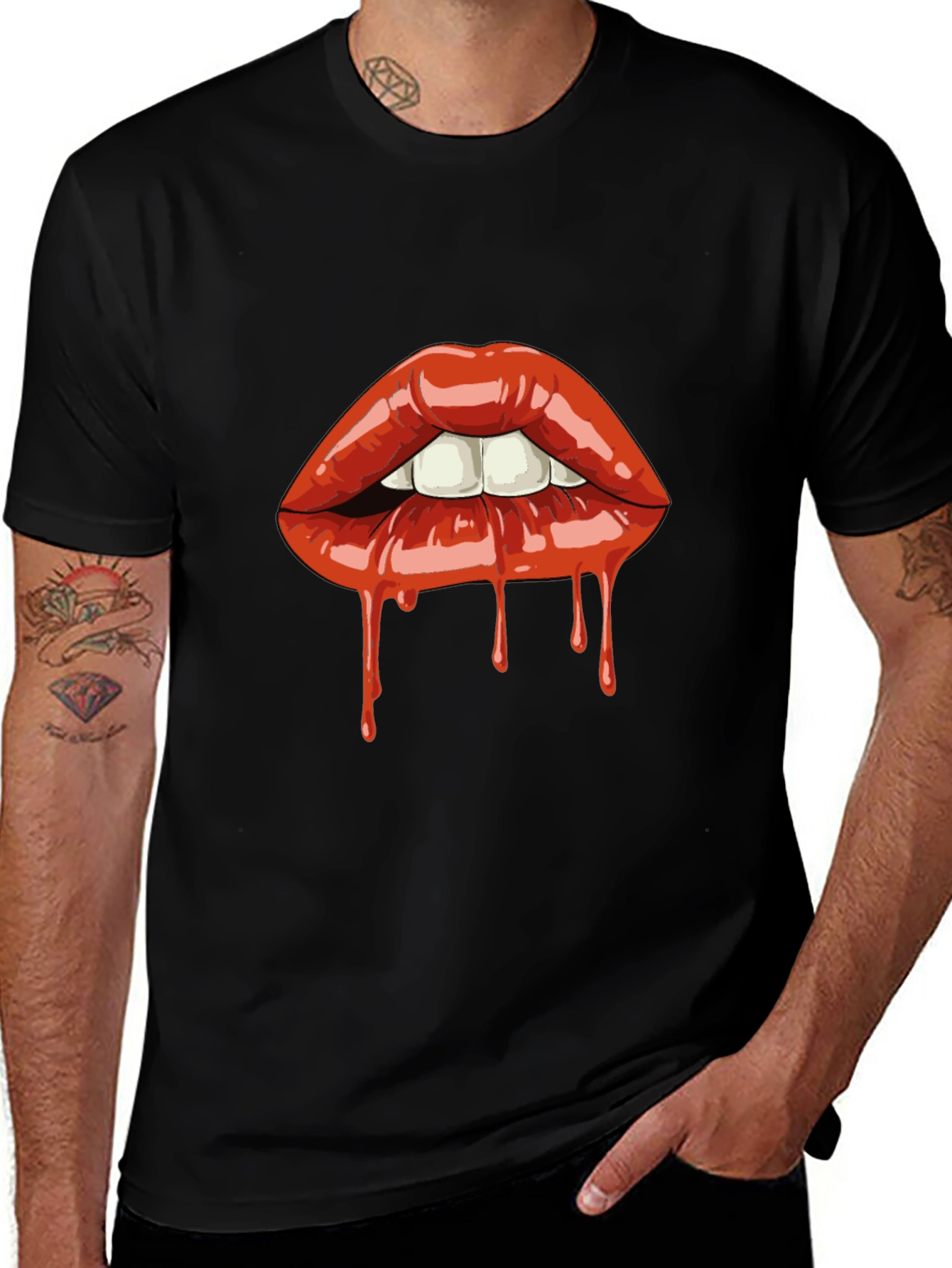 Dripping Lips Graphic Tee - Bold Black T-Shirt