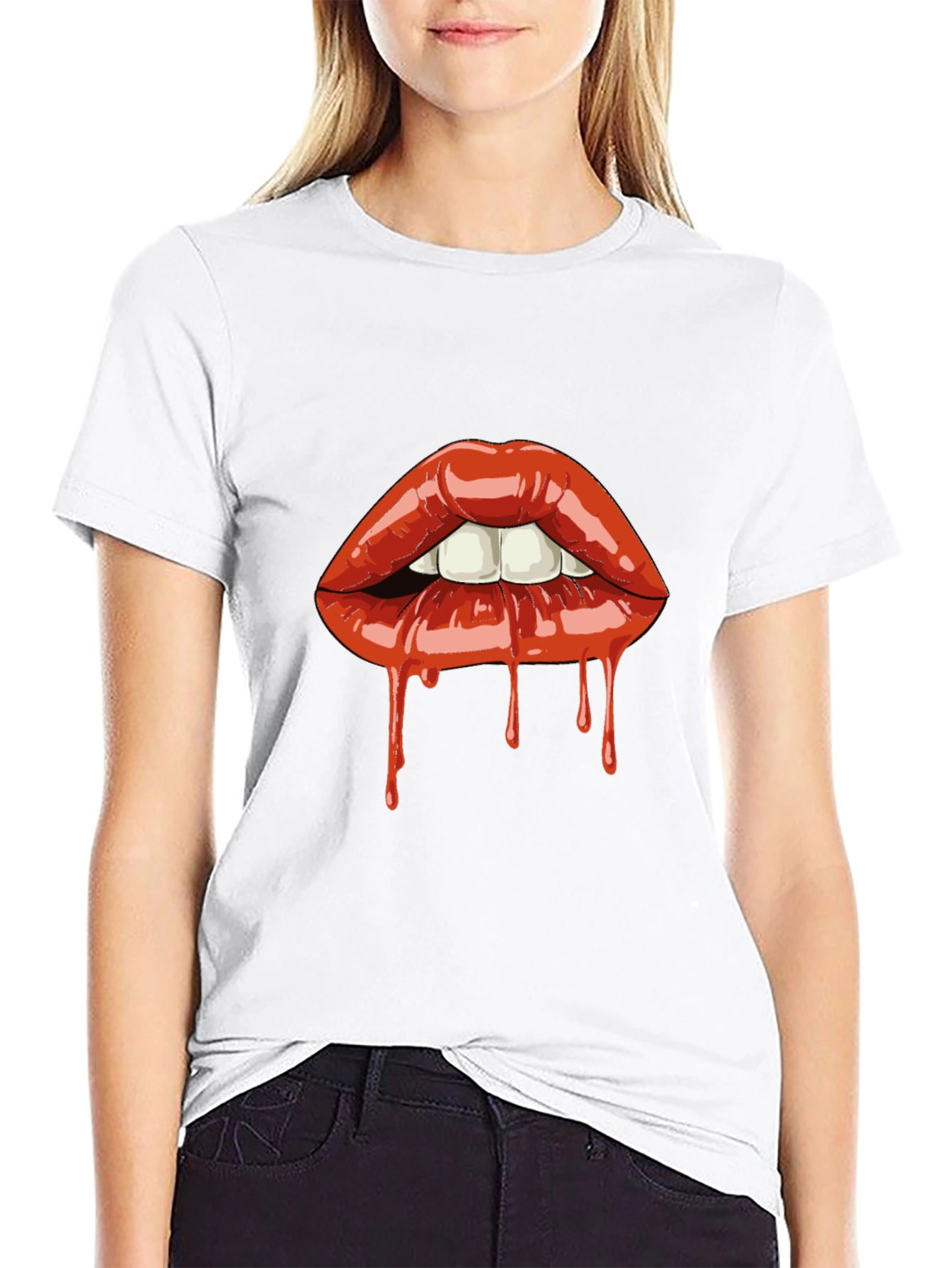 Dripping Lips Graphic Tee - Bold Black T-Shirt