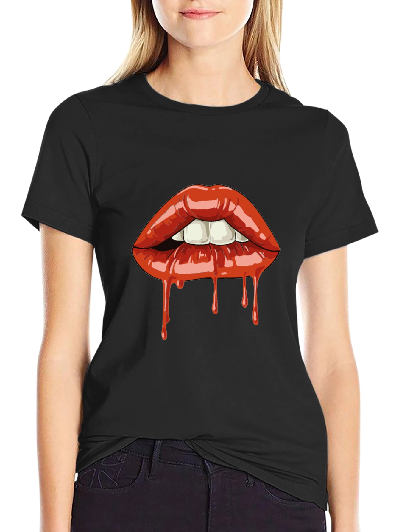 Dripping Lips Graphic Tee - Bold Black T-Shirt