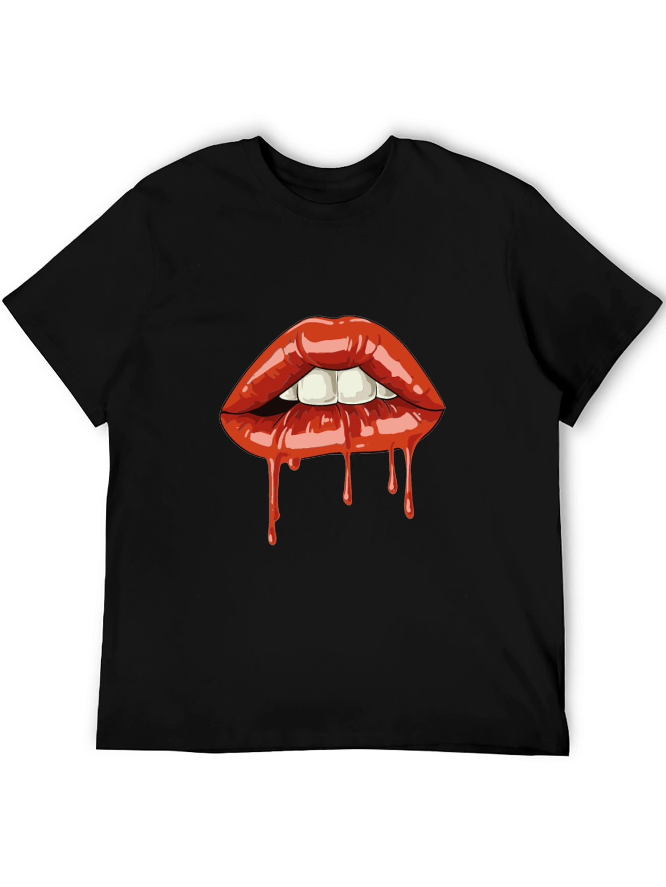 Dripping Lips Graphic Tee - Bold Black T-Shirt