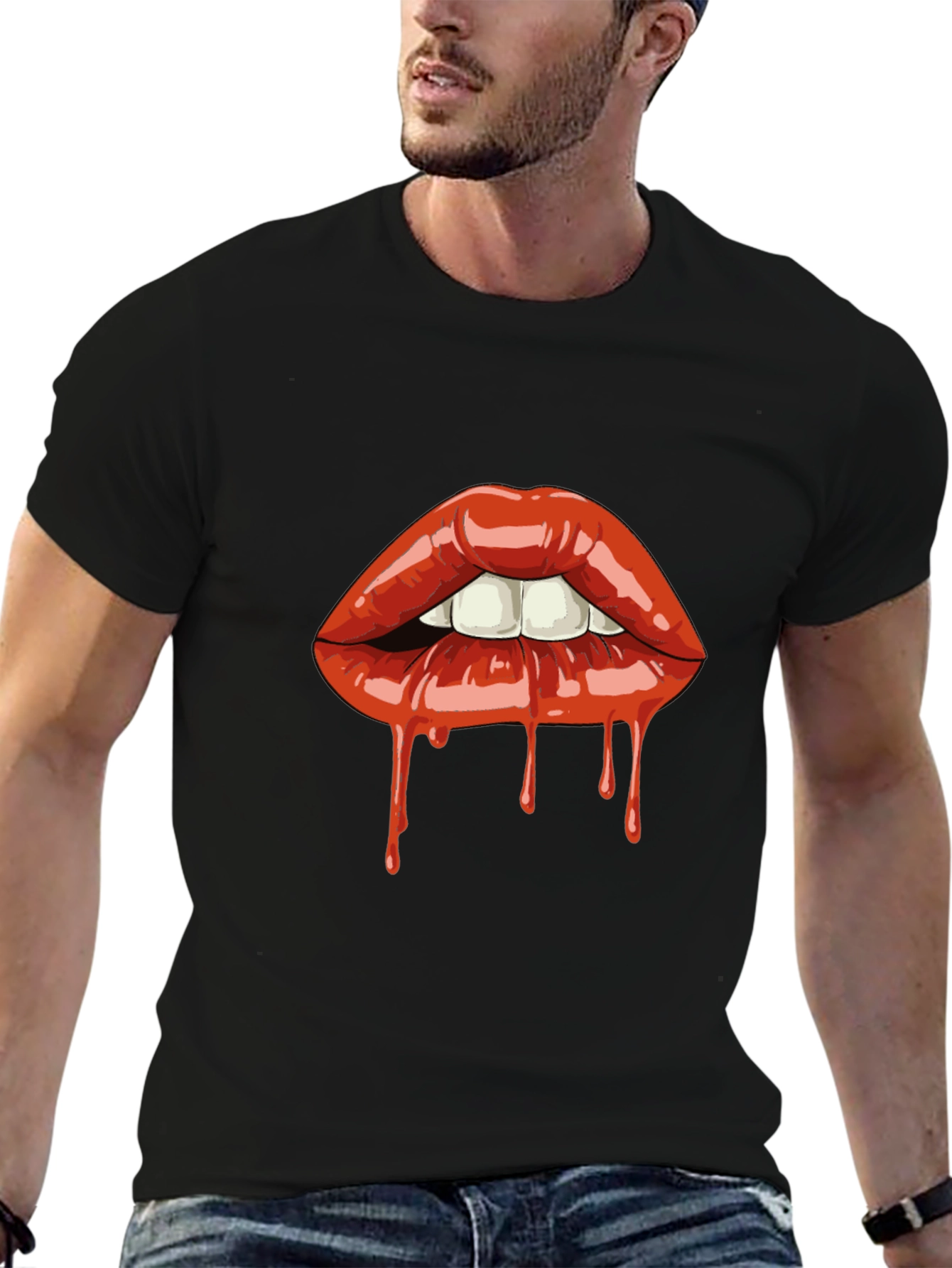 Dripping Lips Graphic Tee - Bold Black T-Shirt
