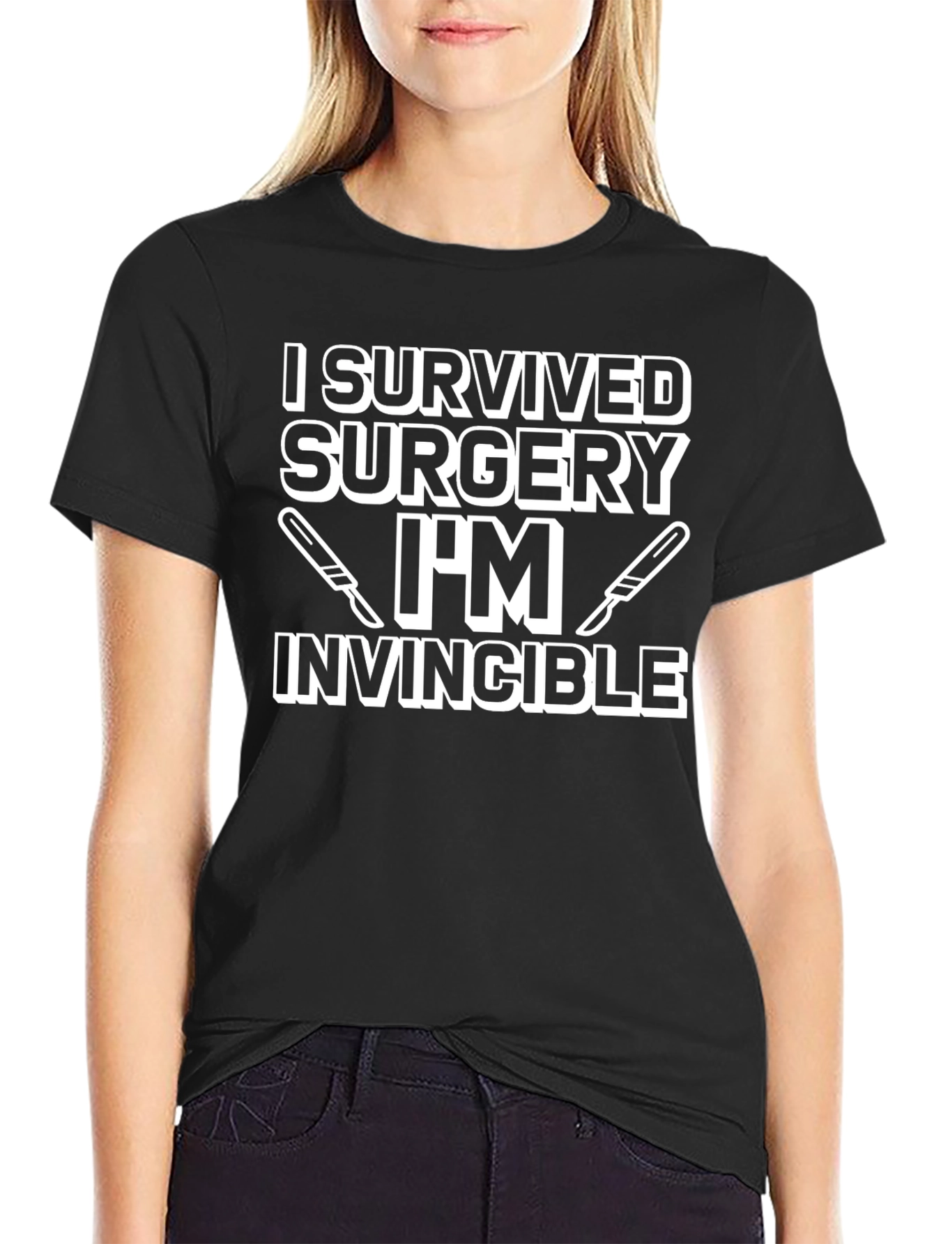 Surgery Survivor Invincible Graphic Tee - Black Cotton