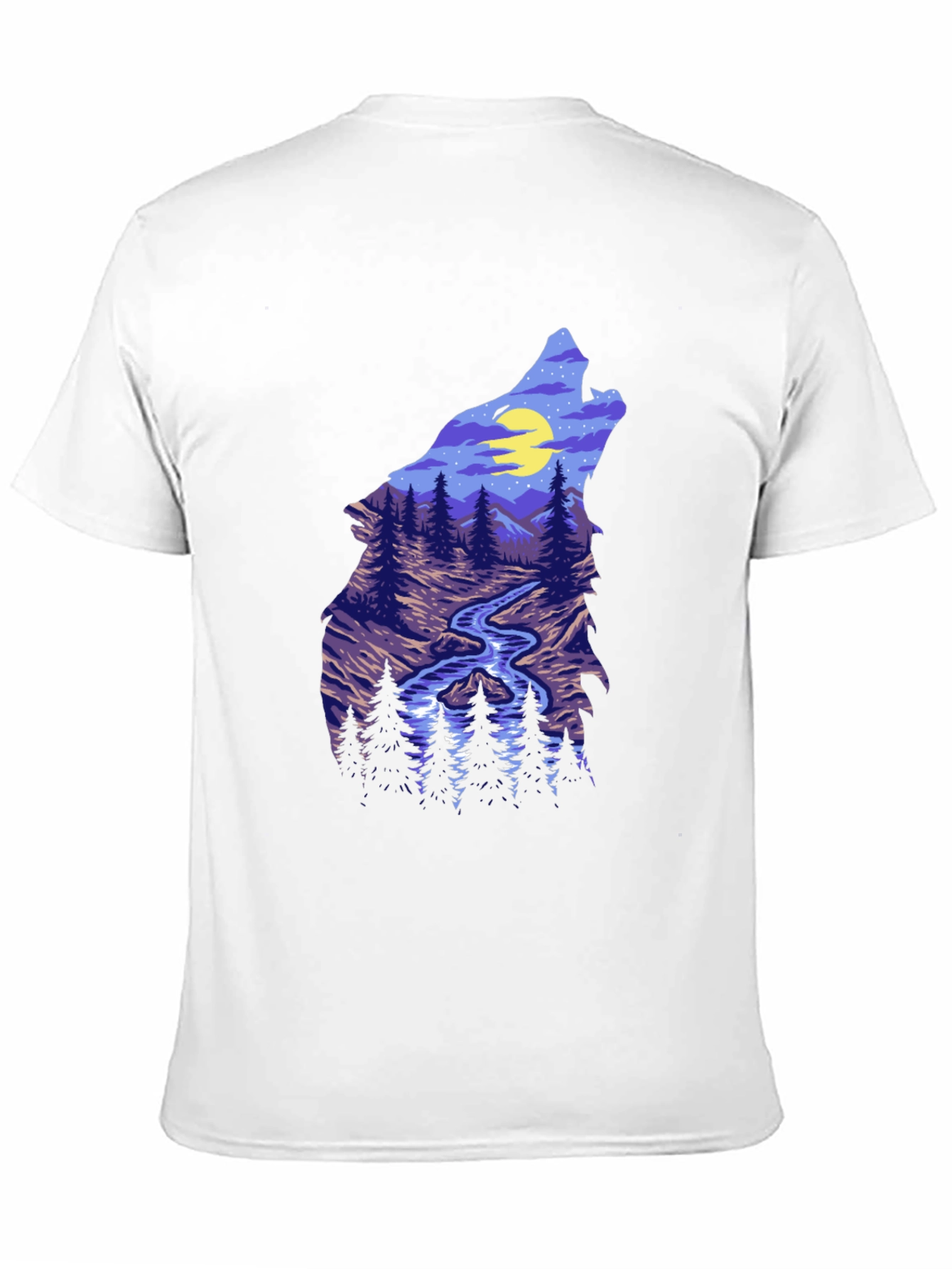 Wolf Silhouette Mountain Stream Graphic Tee