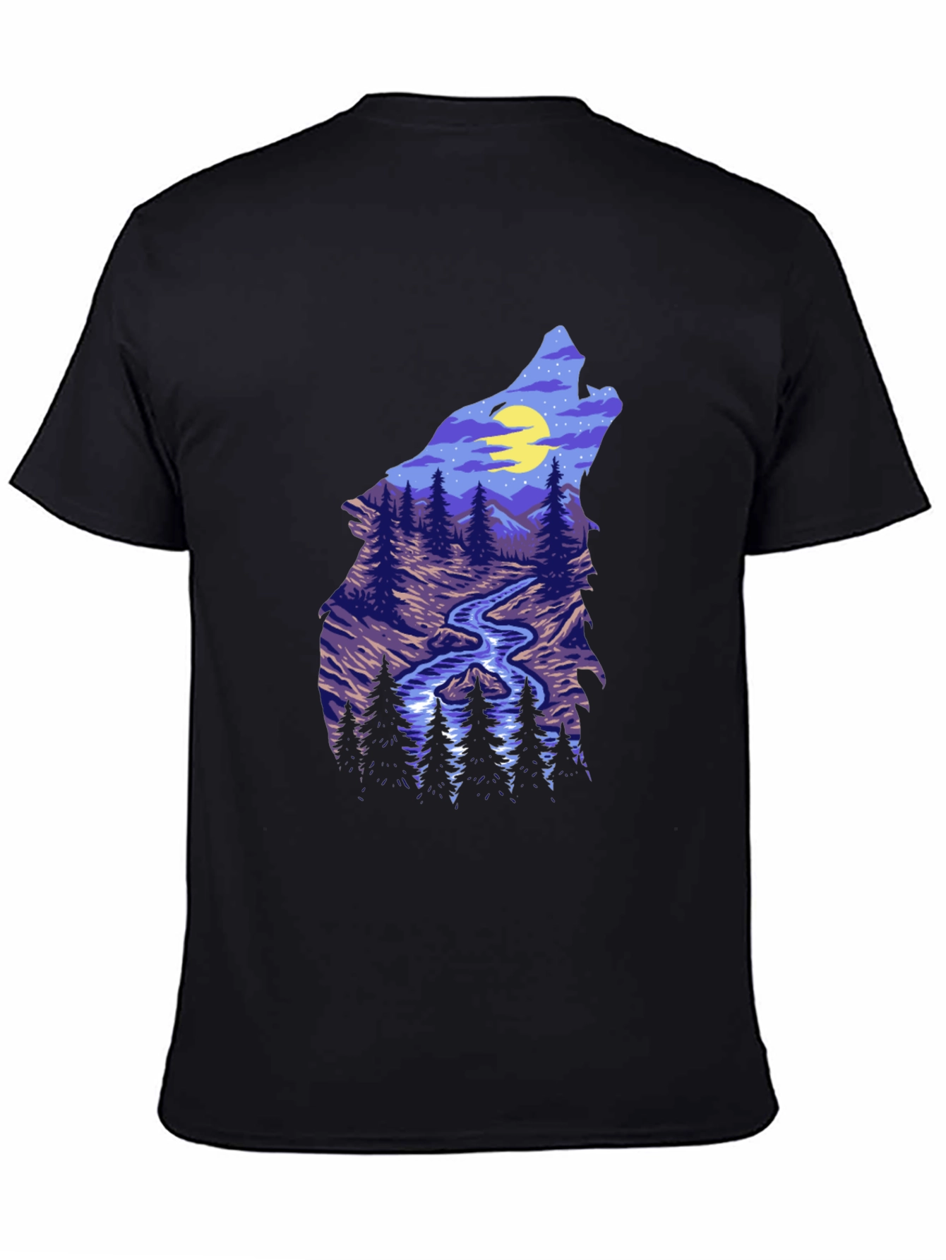 Wolf Silhouette Mountain Stream Graphic Tee