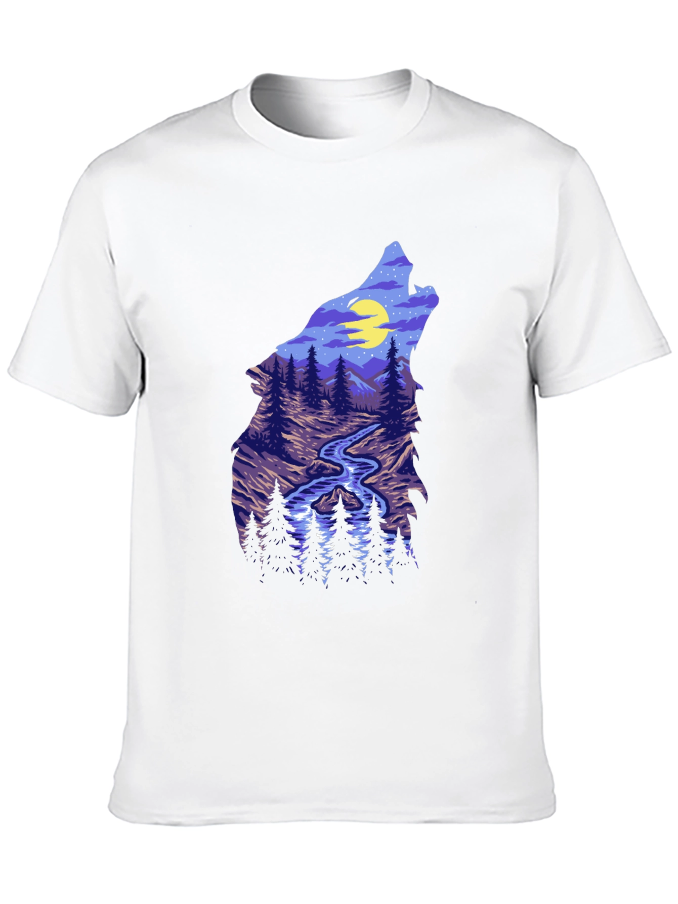 Wolf Silhouette Mountain Stream Graphic Tee