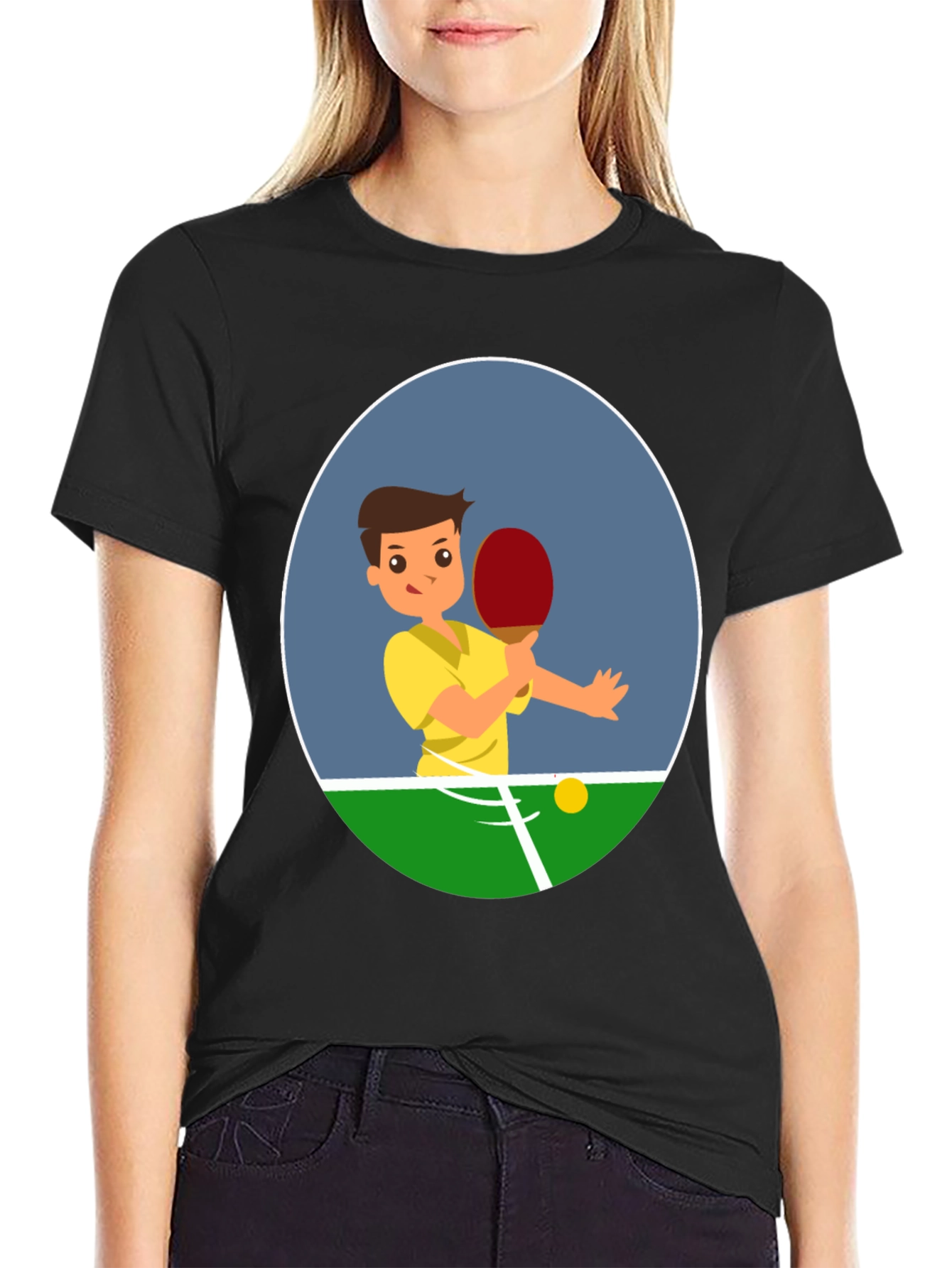 Ping Pong Player Graphic Tee - Black