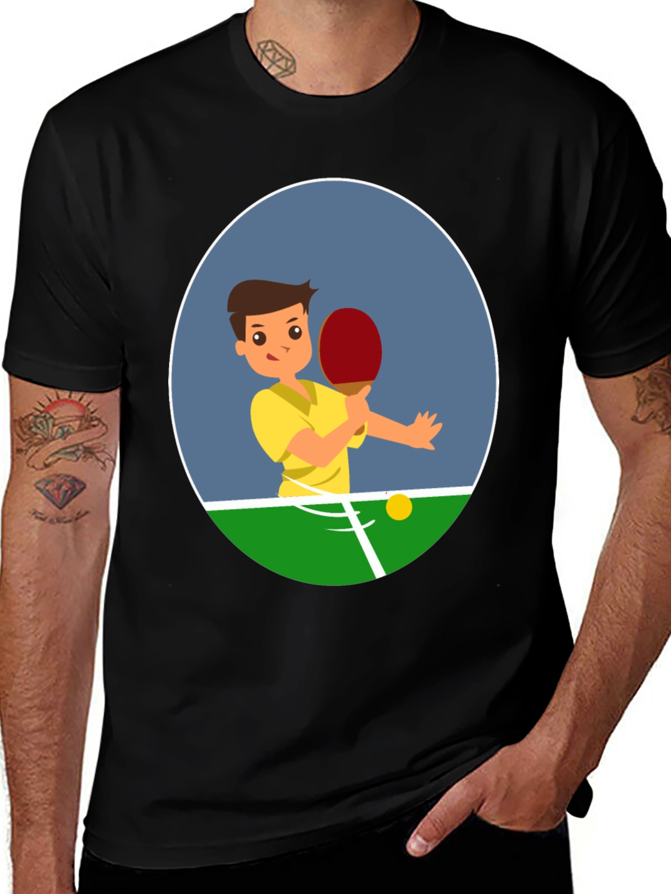 Ping Pong Player Graphic Tee - Black