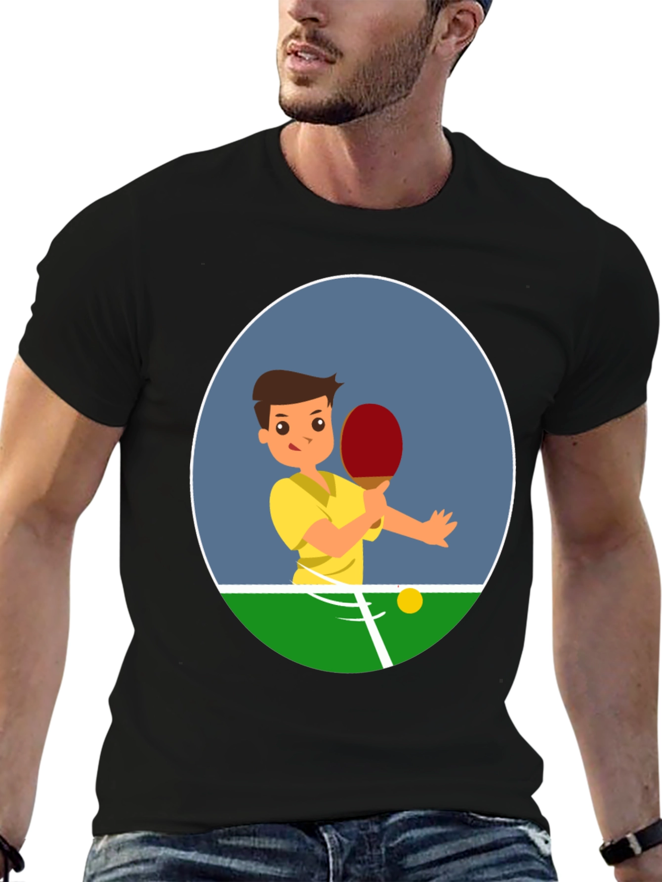 Ping Pong Player Graphic Tee - Black