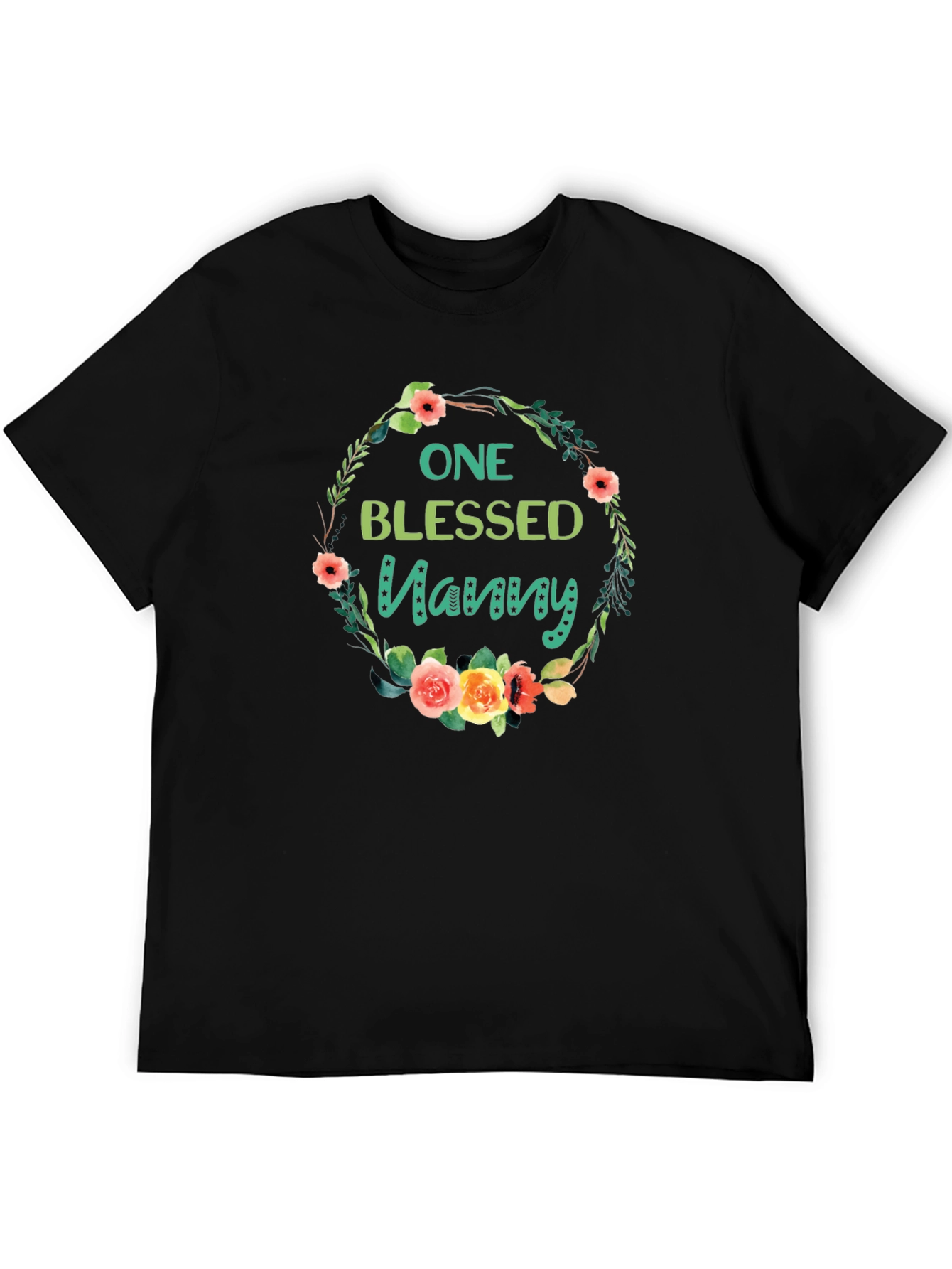 One Blessed Nanny T-Shirt Floral Wreath Design