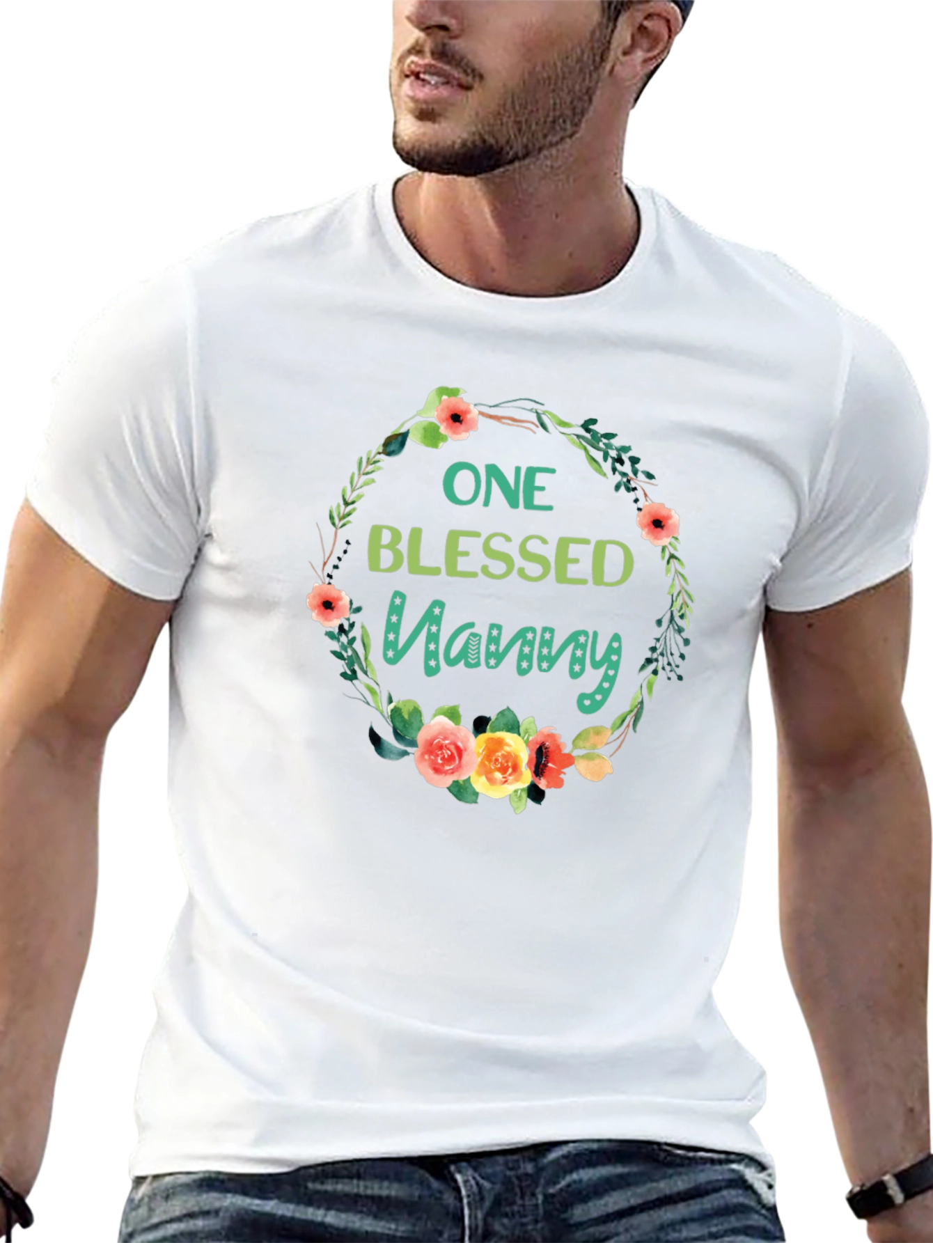 One Blessed Nanny T-Shirt Floral Wreath Design