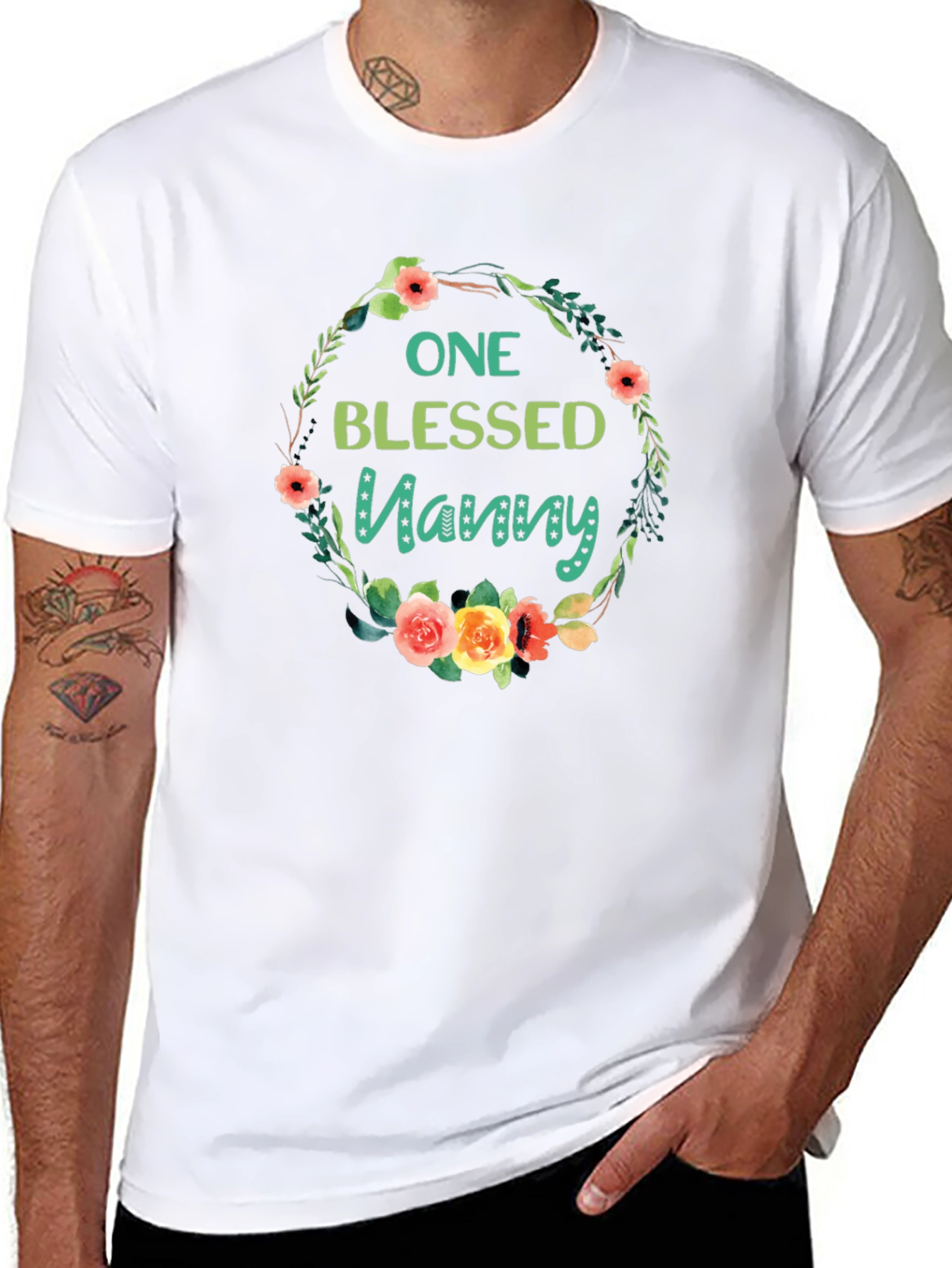 One Blessed Nanny T-Shirt Floral Wreath Design