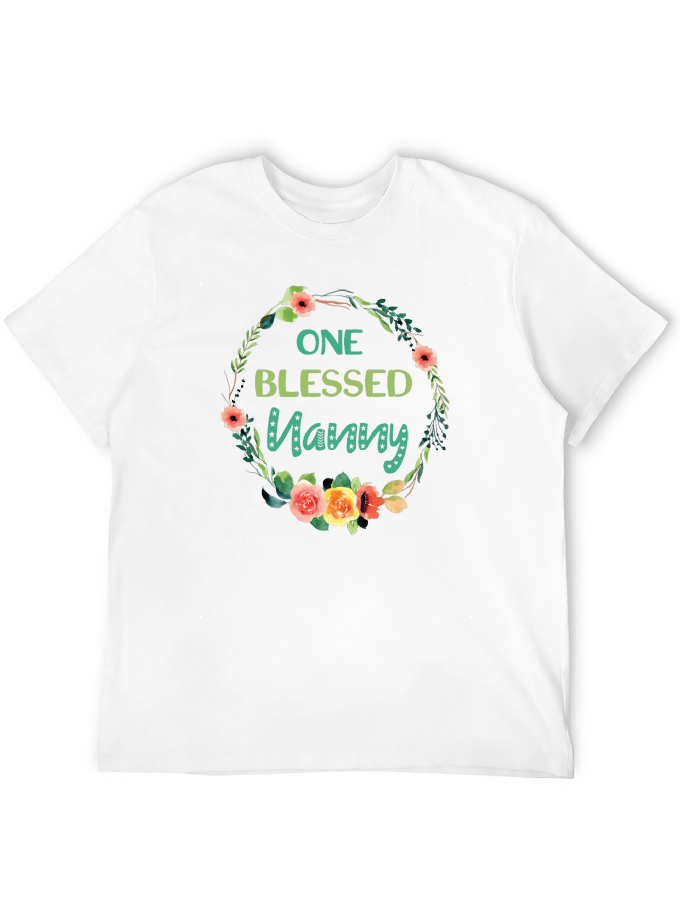 One Blessed Nanny T-Shirt Floral Wreath Design