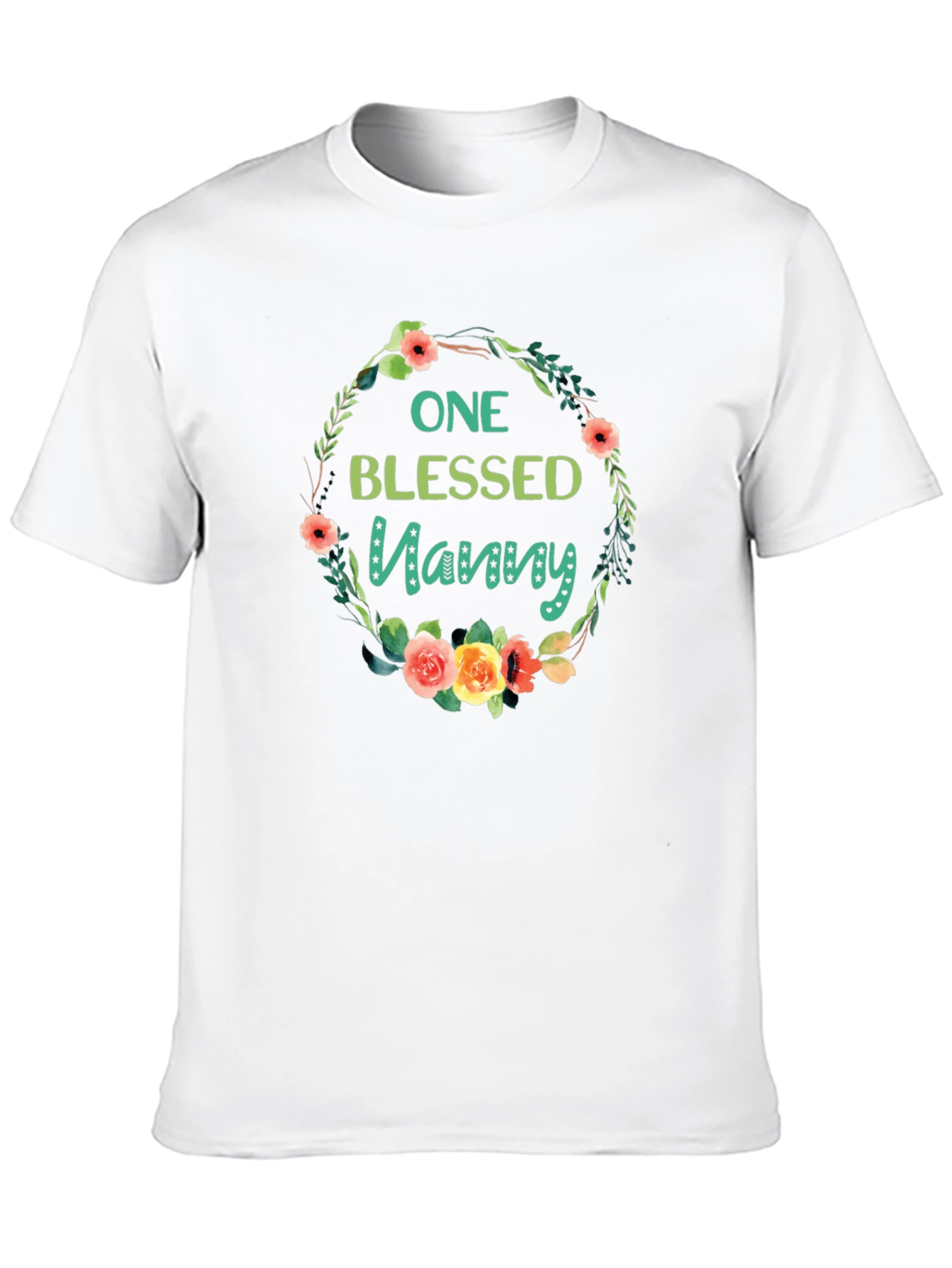 One Blessed Nanny T-Shirt Floral Wreath Design