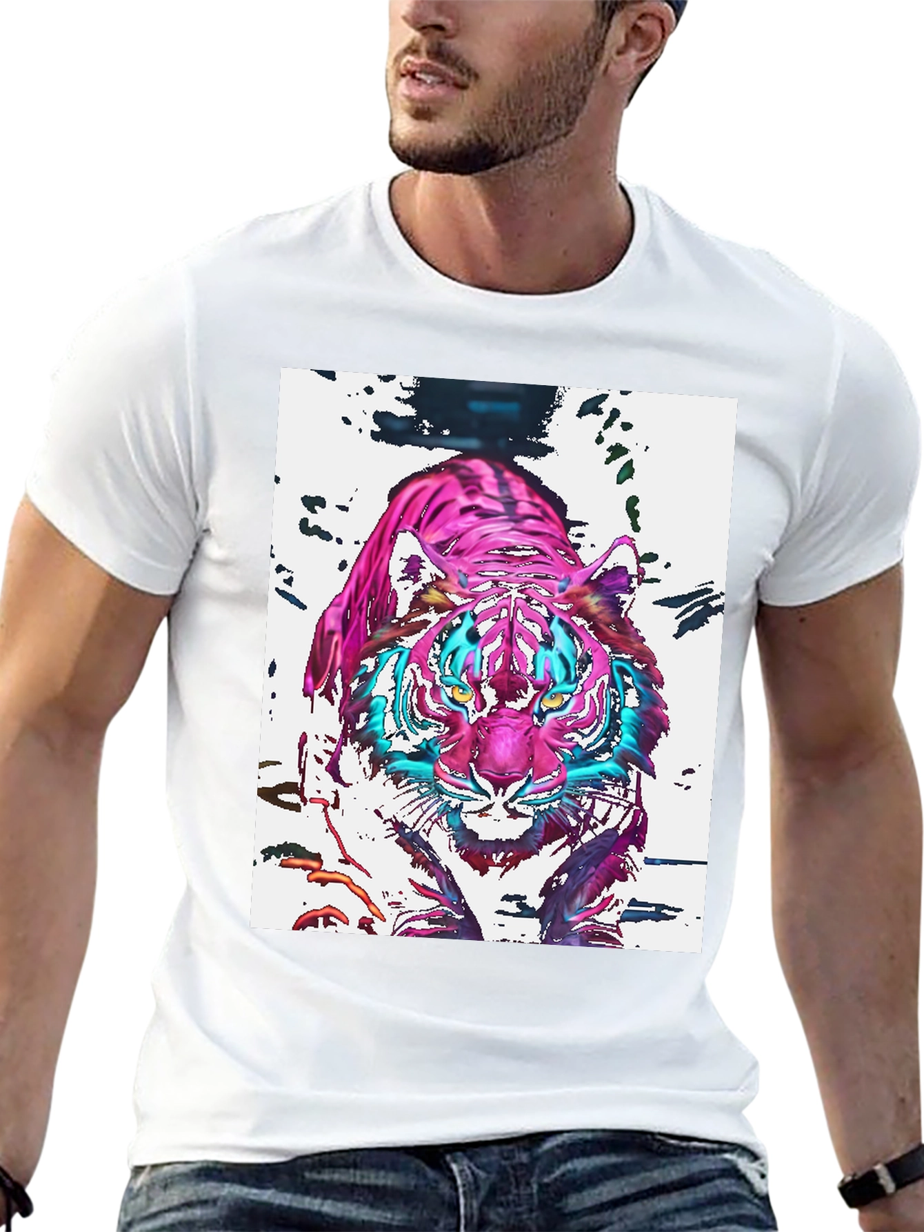 Vibrant Tiger Graphic Tee - Stylish Mens T-Shirt