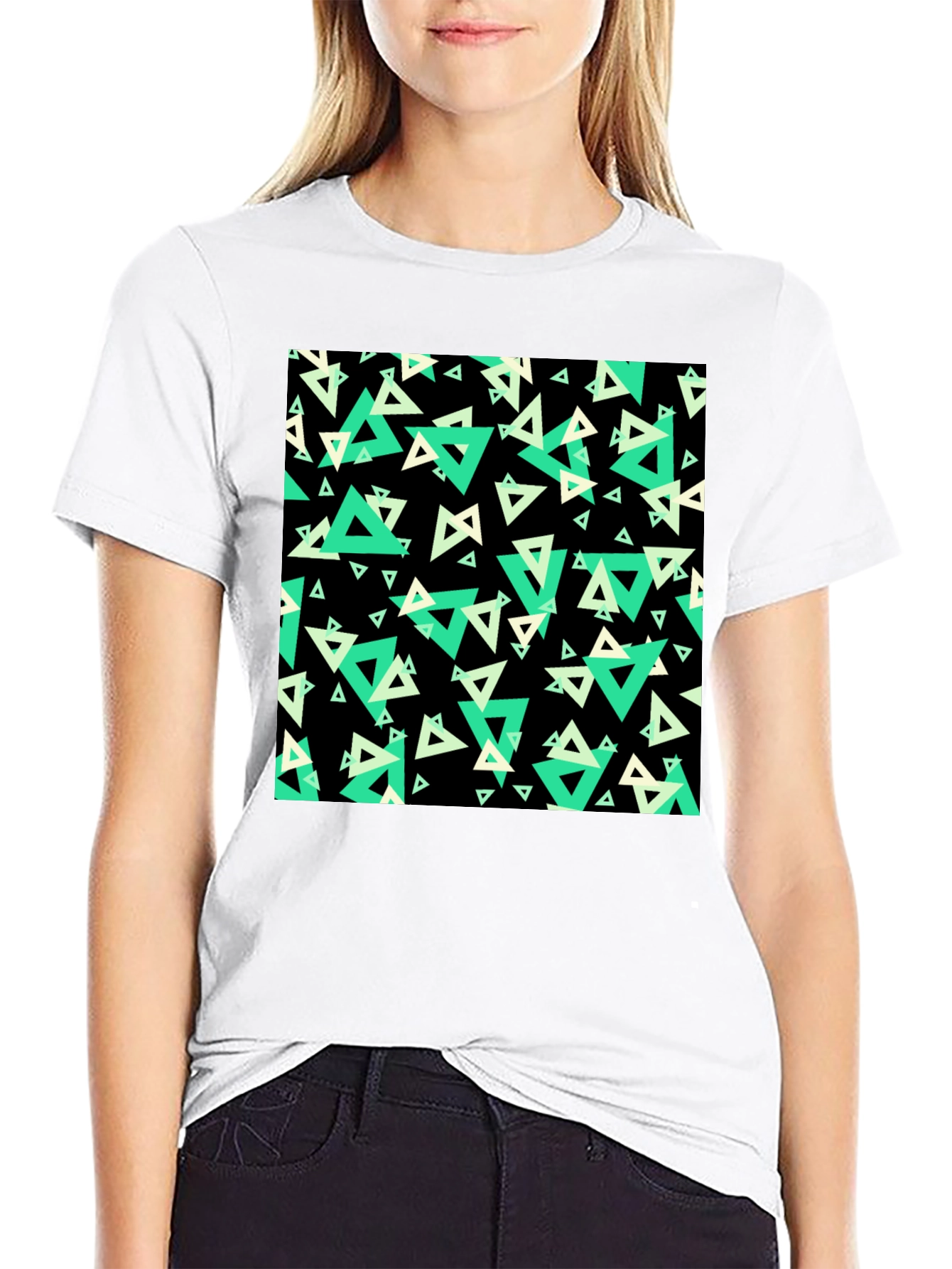 Geometric Triangle Print Black T-Shirt