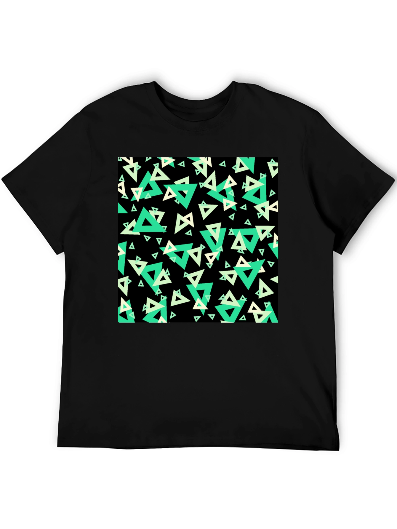 Geometric Triangle Print Black T-Shirt