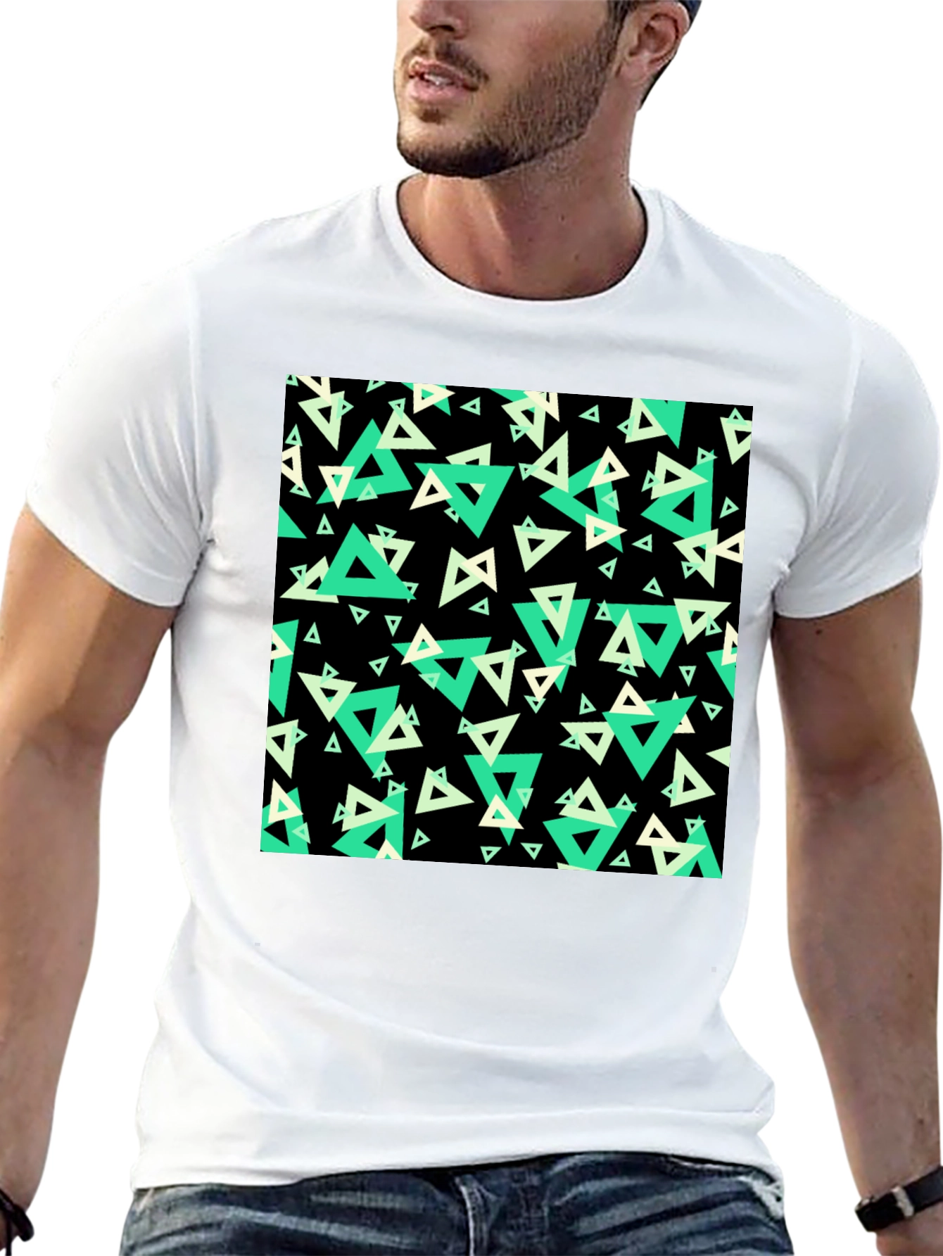 Geometric Triangle Print Black T-Shirt