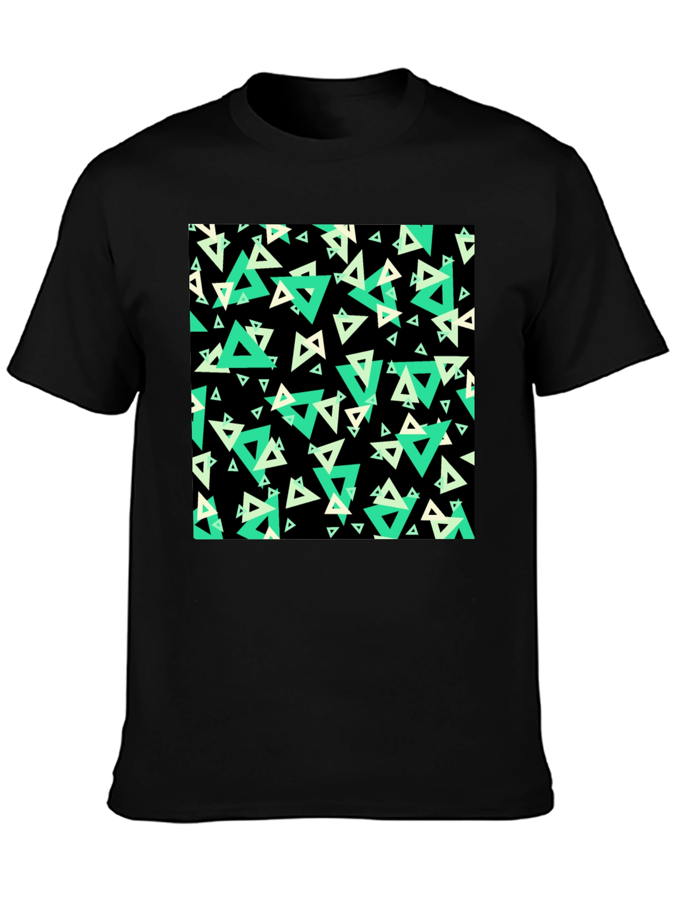 Geometric Triangle Print Black T-Shirt