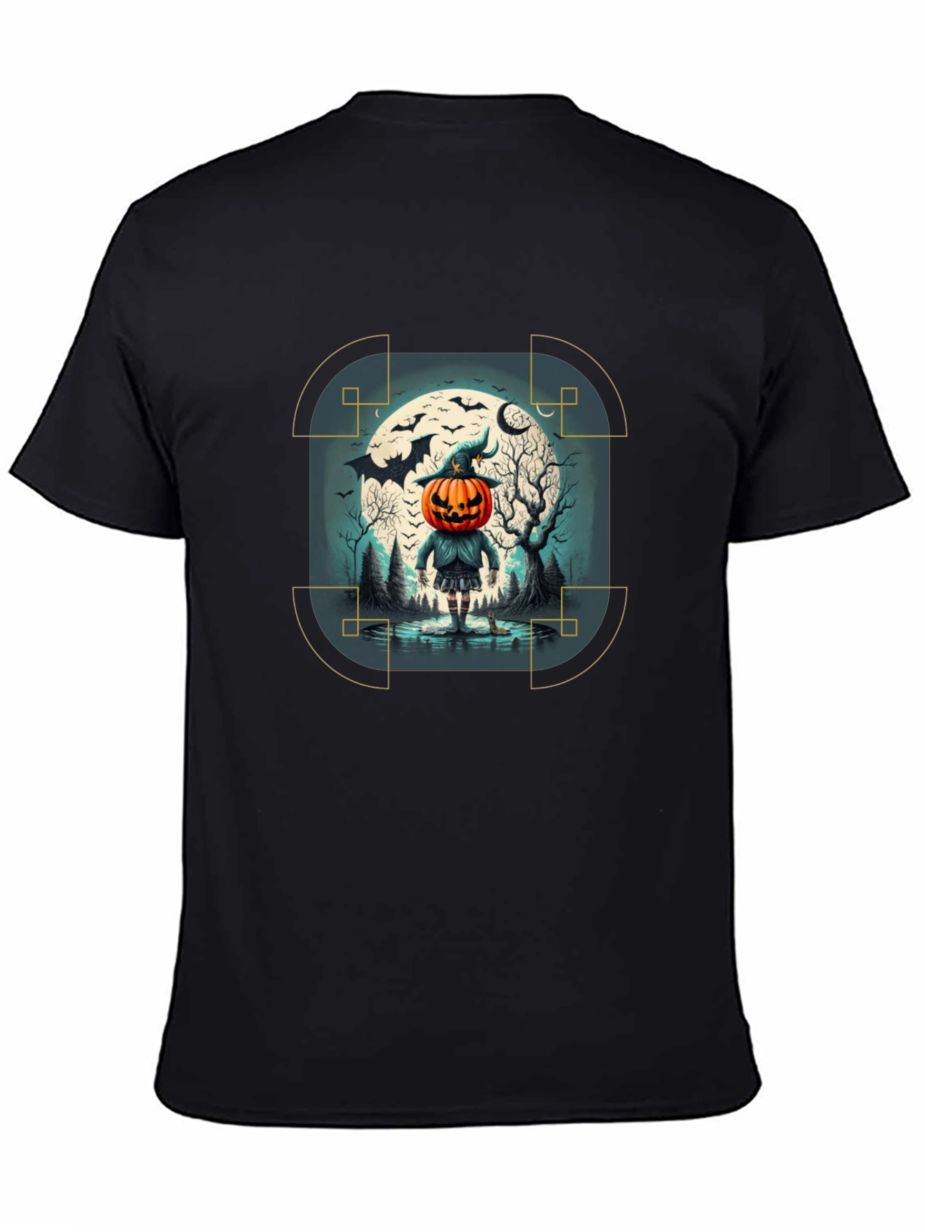 Halloween Pumpkin Head Graphic Tee - Mens Black T-Shirt