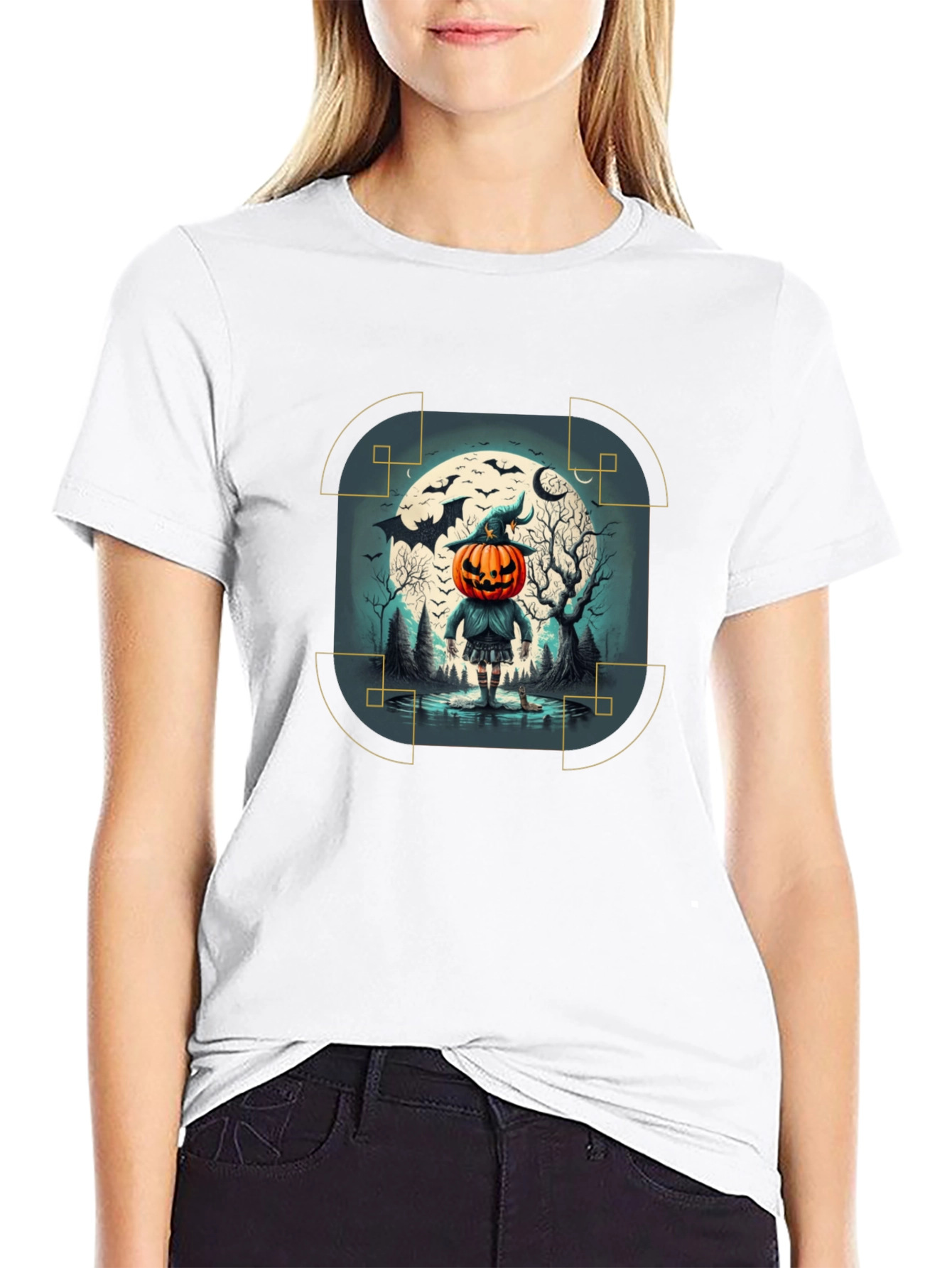 Halloween Pumpkin Head Graphic Tee - Mens Black T-Shirt