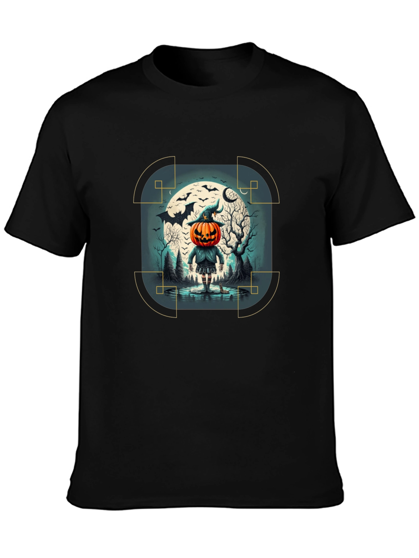 Halloween Pumpkin Head Graphic Tee - Mens Black T-Shirt