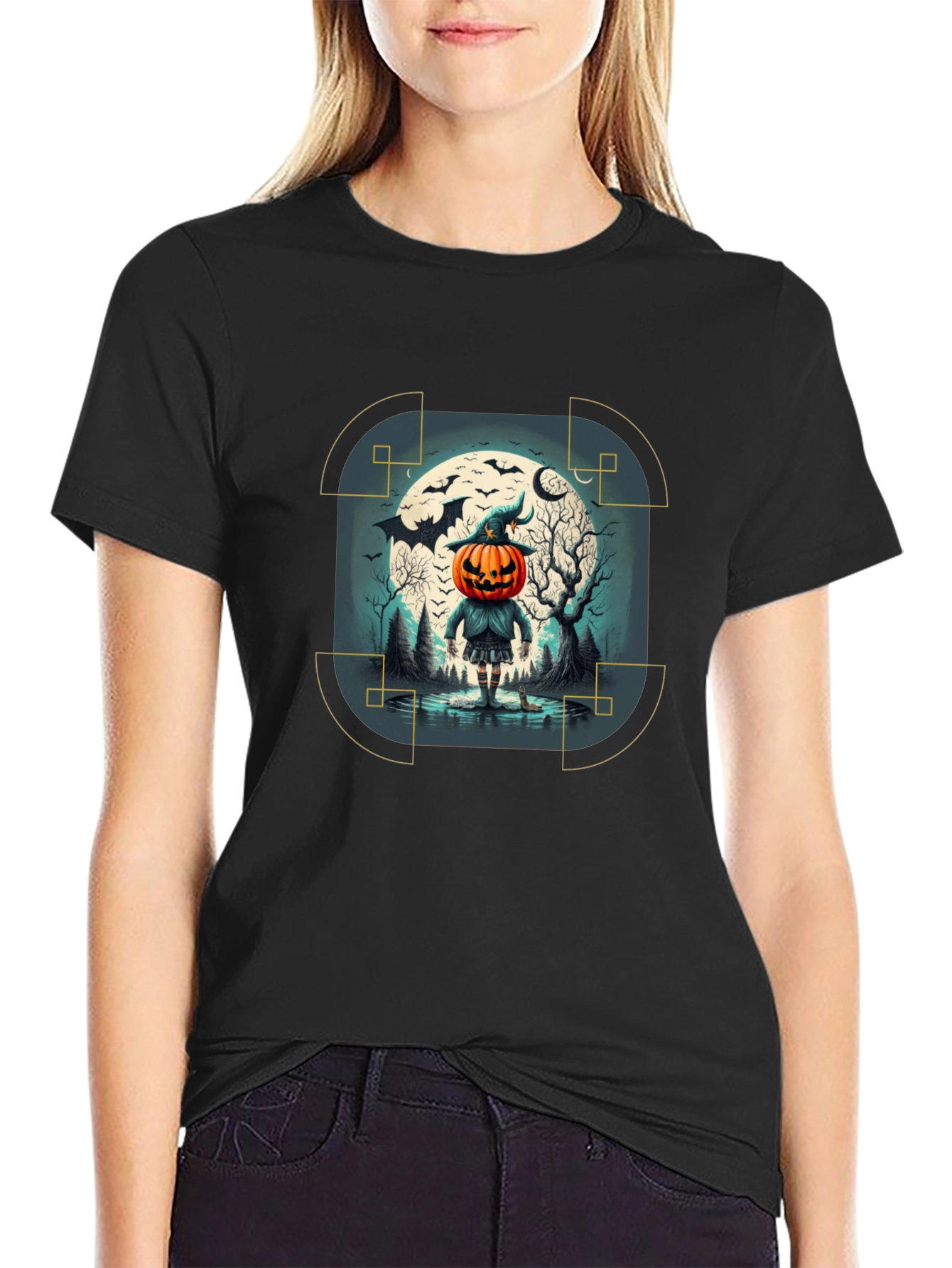 Halloween Pumpkin Head Graphic Tee - Mens Black T-Shirt