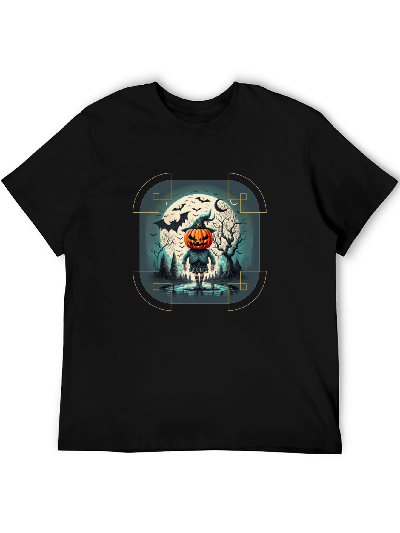 Halloween Pumpkin Head Graphic Tee - Mens Black T-Shirt
