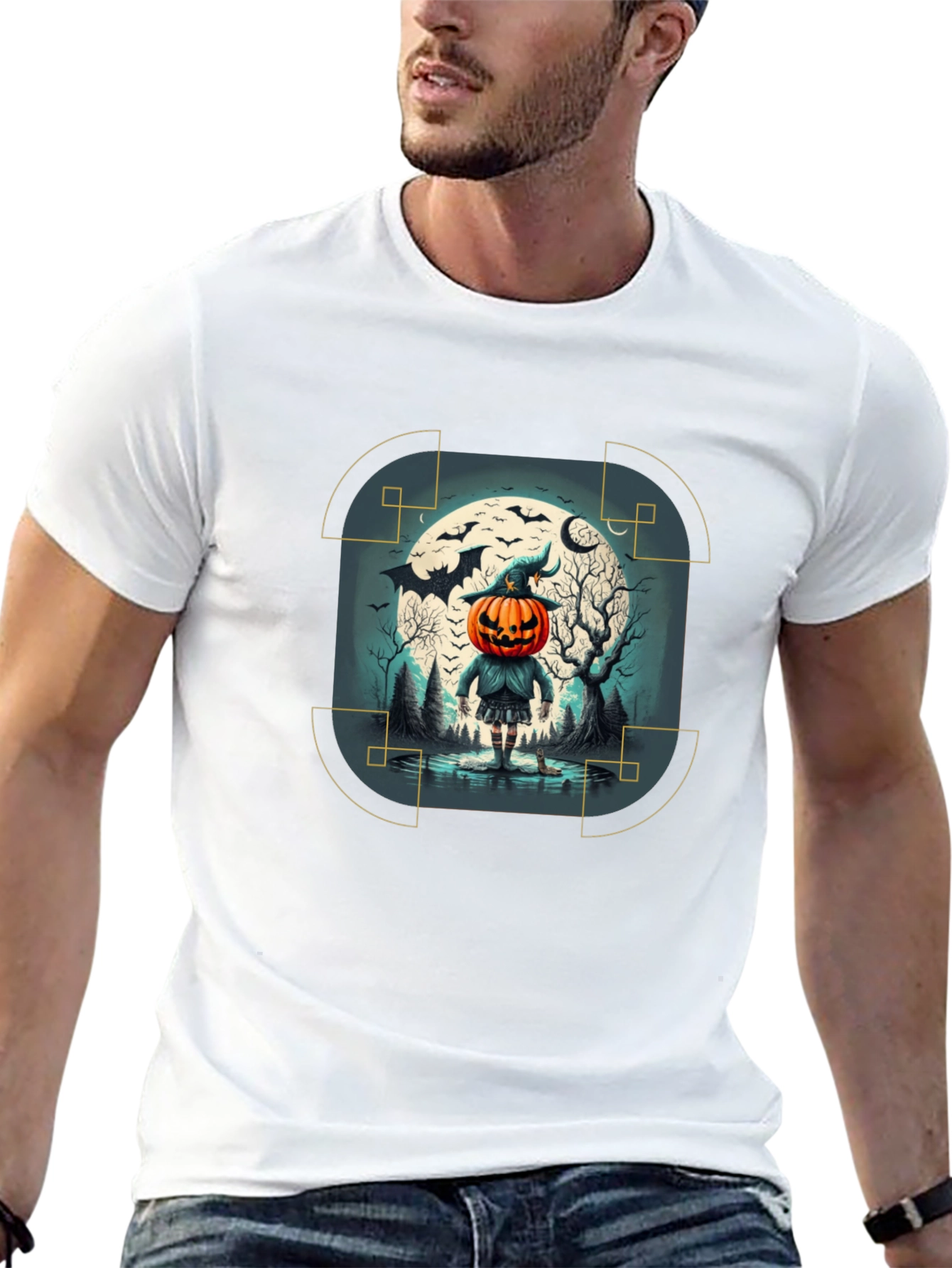 Halloween Pumpkin Head Graphic Tee - Mens Black T-Shirt