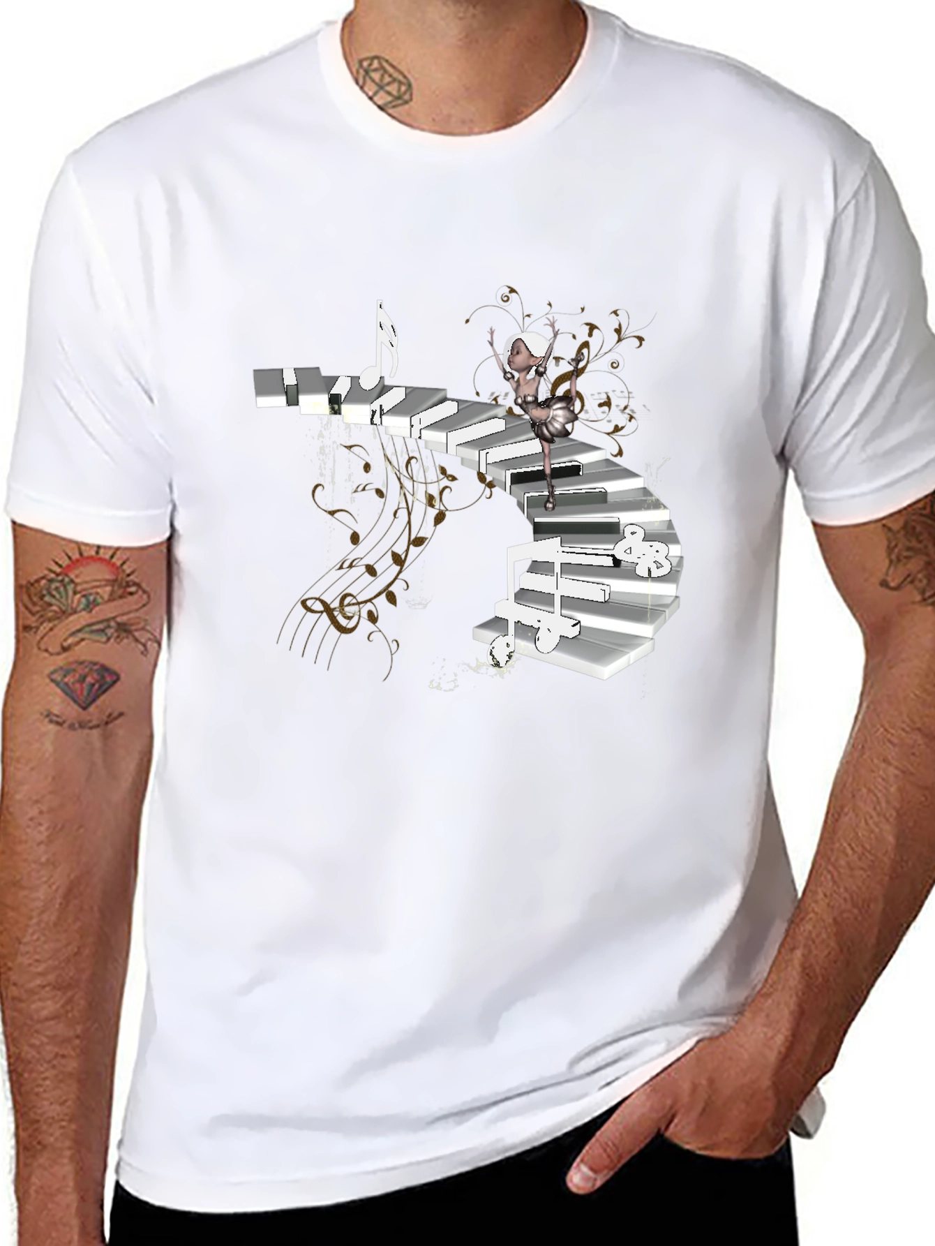Piano Stairs Dancer Black T-Shirt