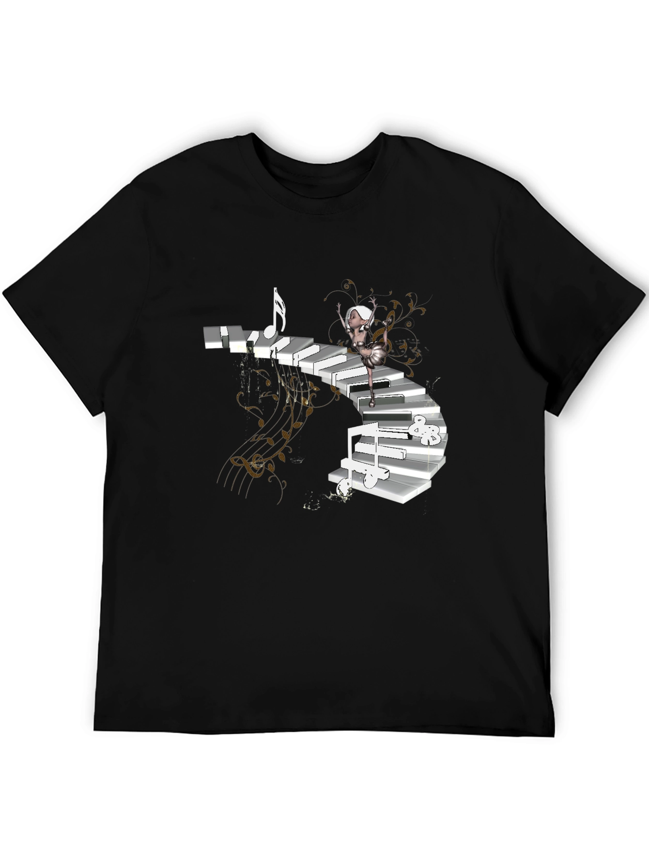 Piano Stairs Dancer Black T-Shirt