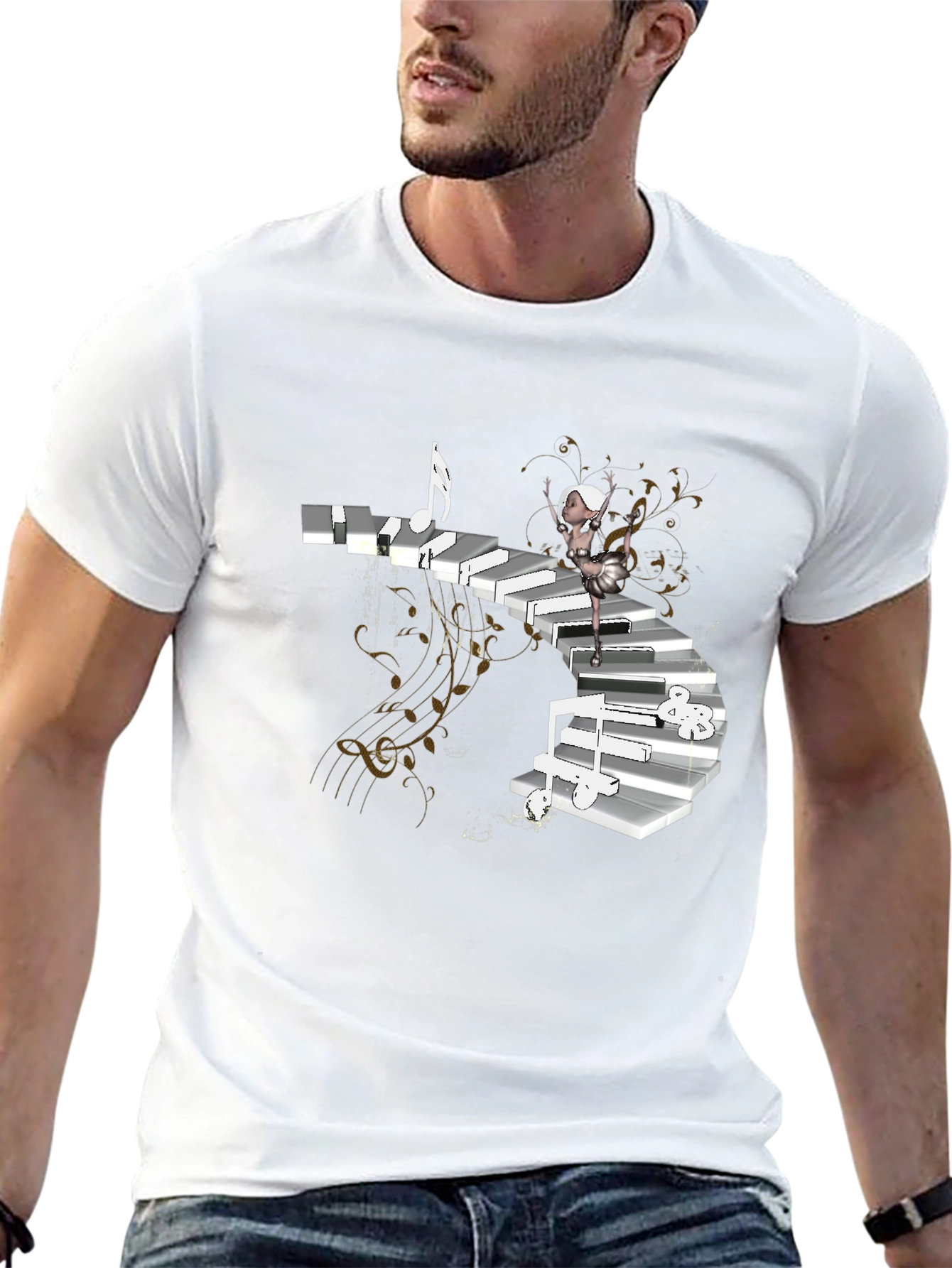 Piano Stairs Dancer Black T-Shirt