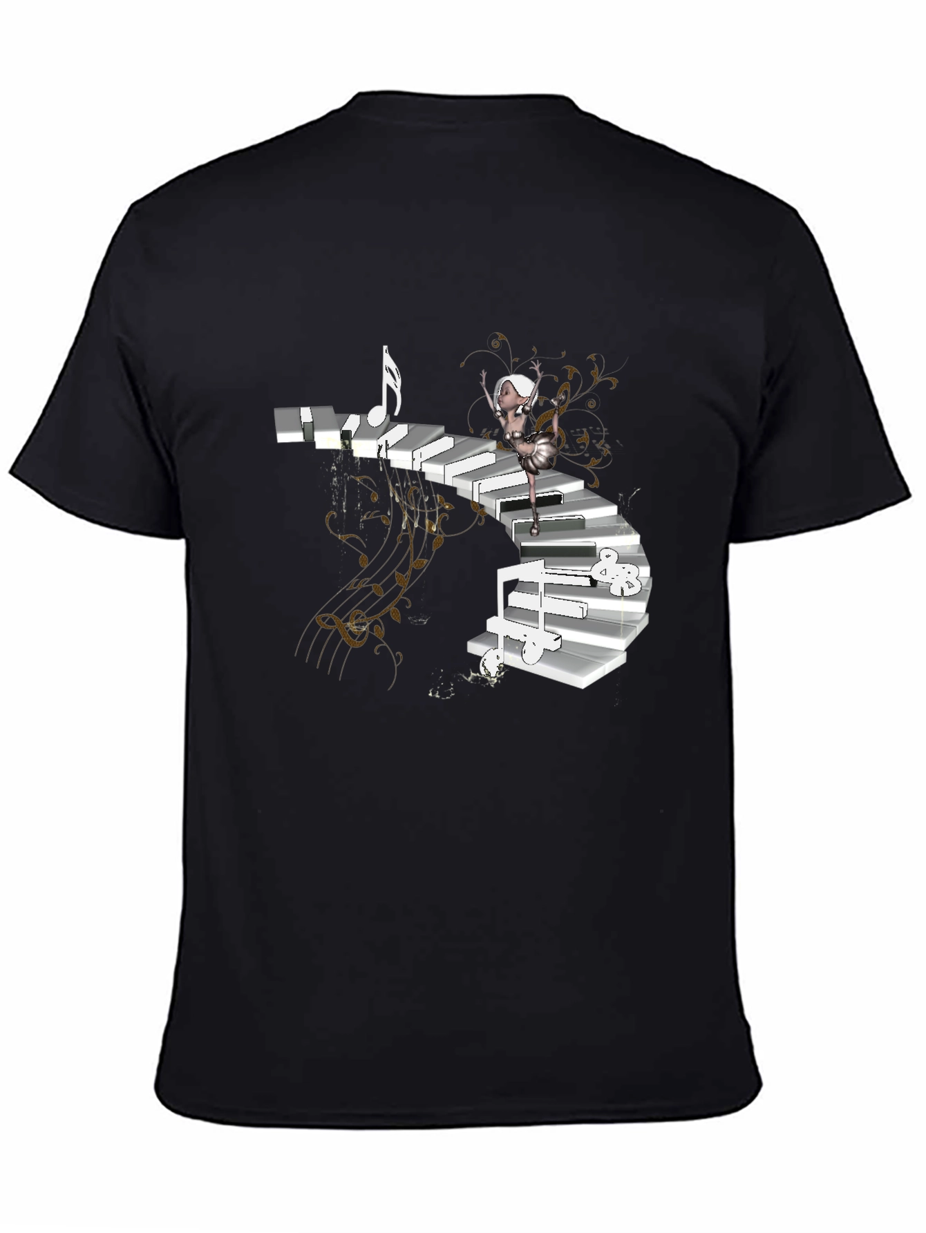 Piano Stairs Dancer Black T-Shirt