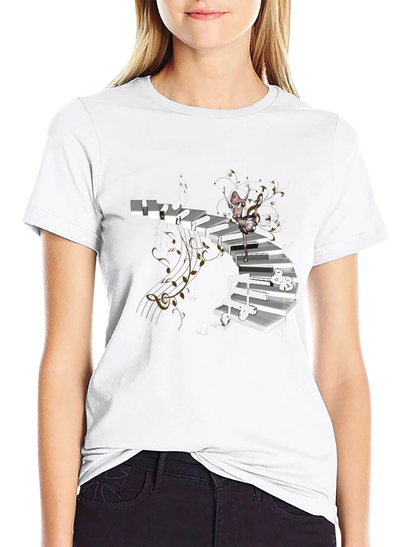 Piano Stairs Dancer Black T-Shirt