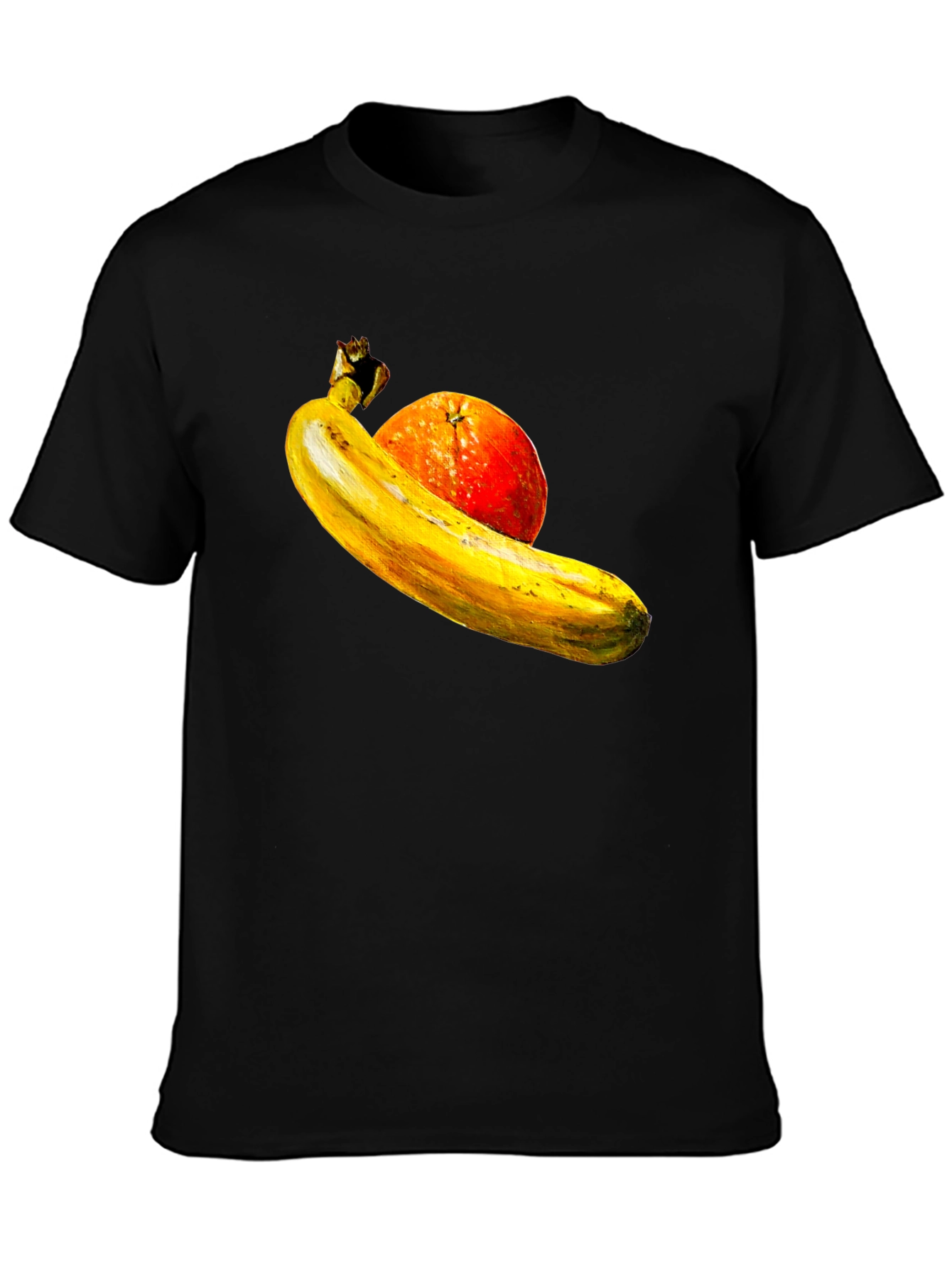 Banana Orange Graphic Print Black T-Shirt