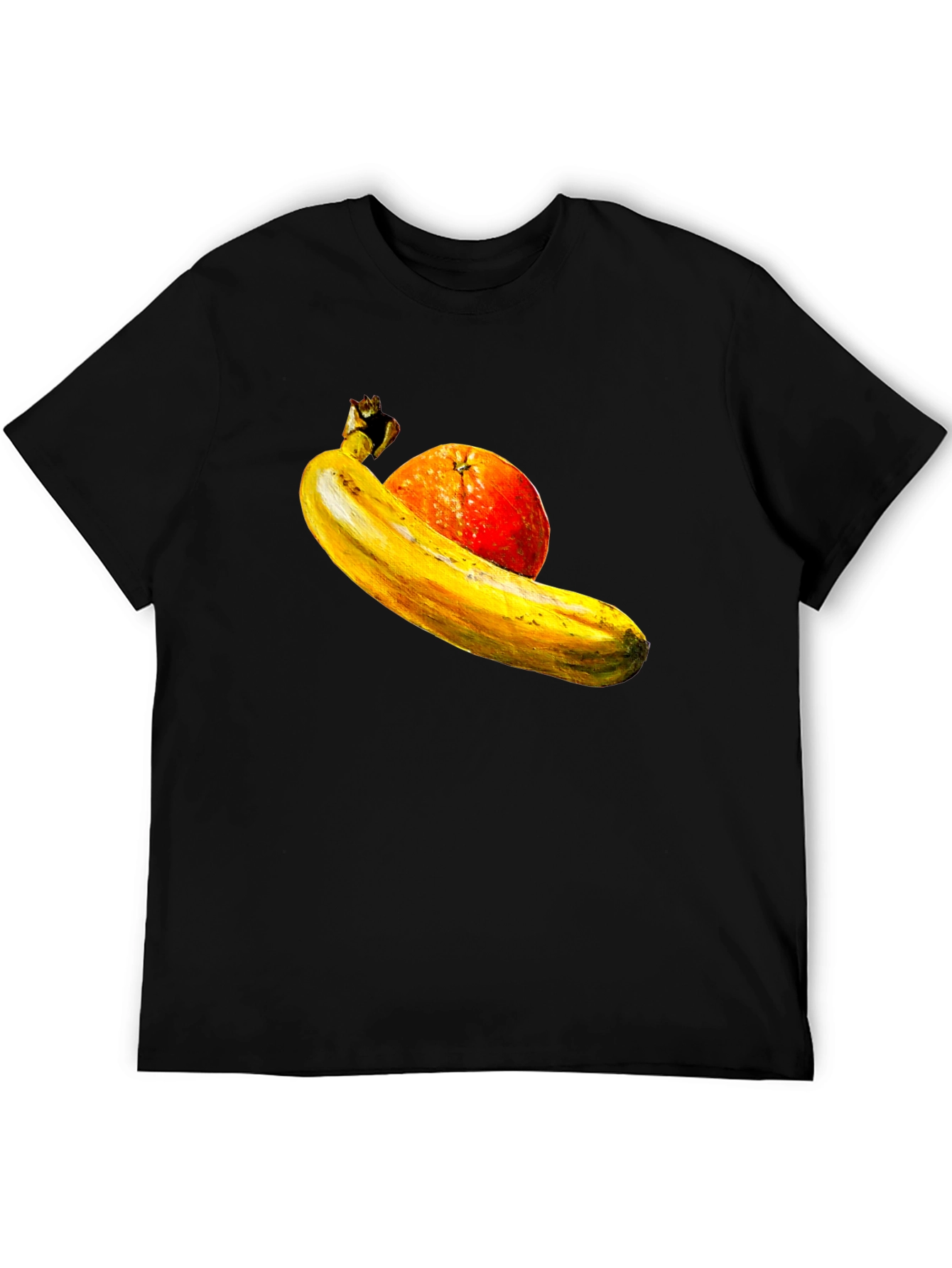 Banana Orange Graphic Print Black T-Shirt