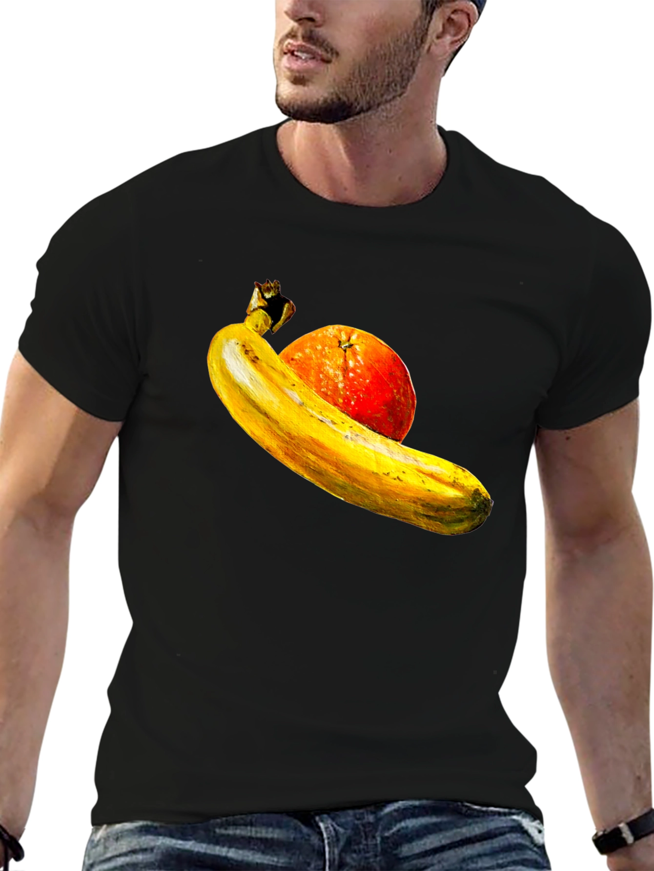 Banana Orange Graphic Print Black T-Shirt