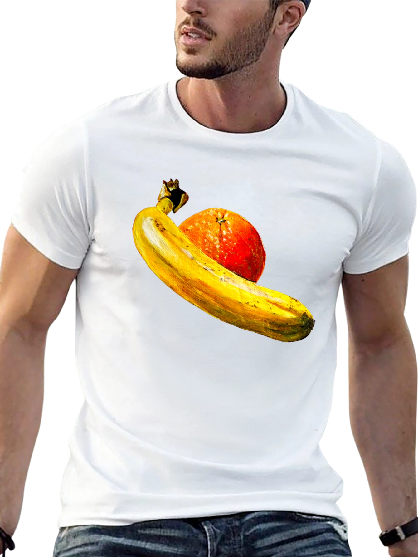 Banana Orange Graphic Print Black T-Shirt