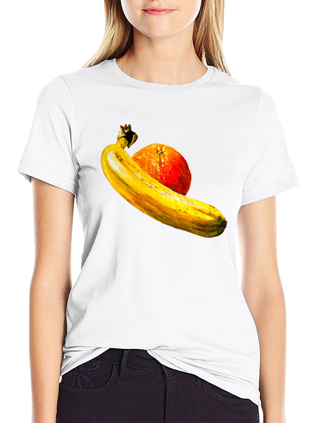 Banana Orange Graphic Print Black T-Shirt