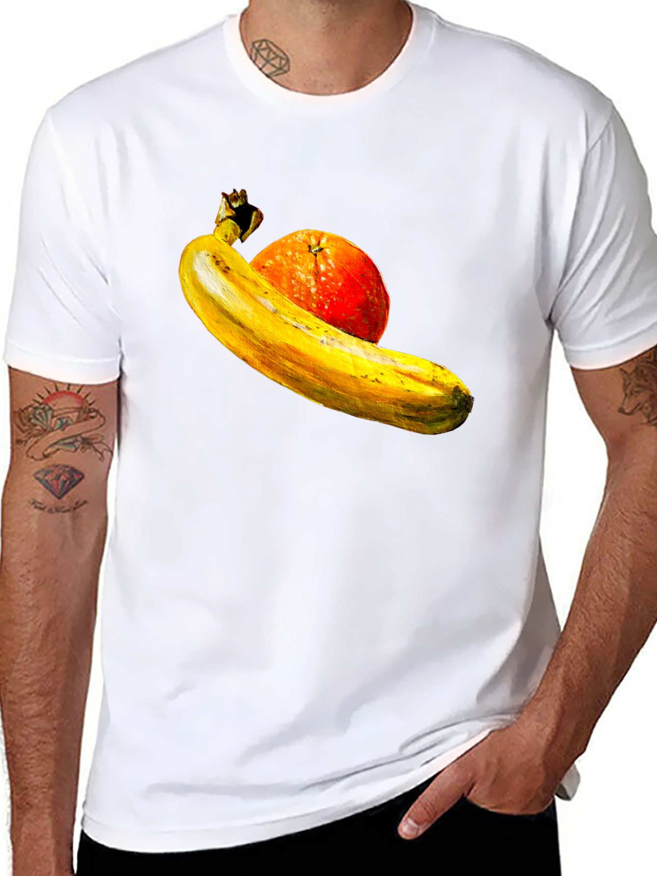 Banana Orange Graphic Print Black T-Shirt