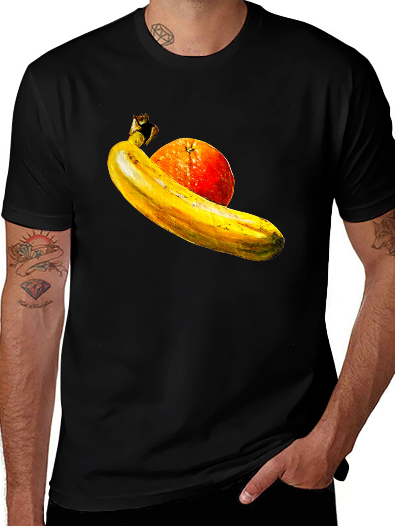Banana Orange Graphic Print Black T-Shirt