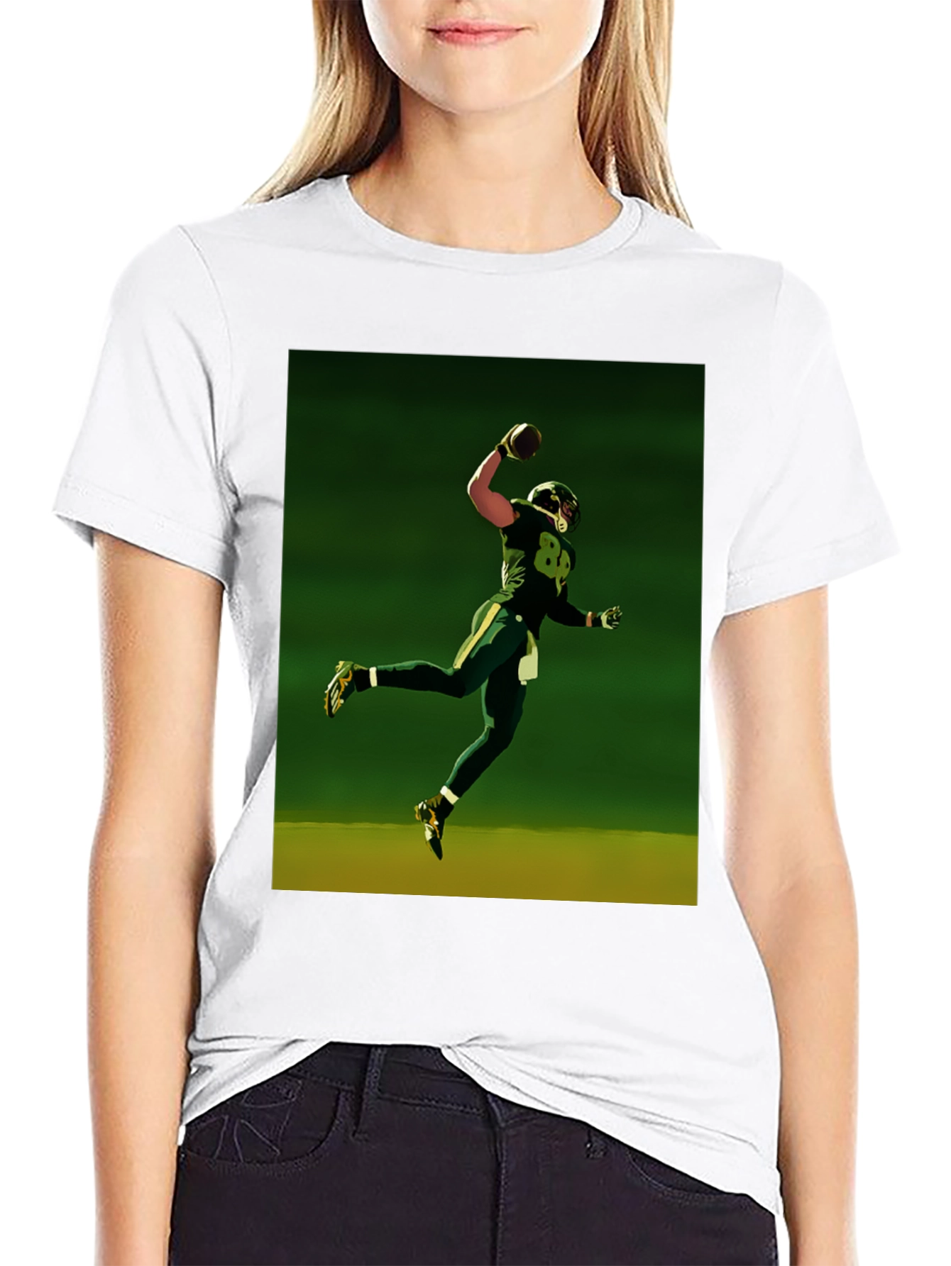 Football Player Graphic Tee - Black Cotton Shirt