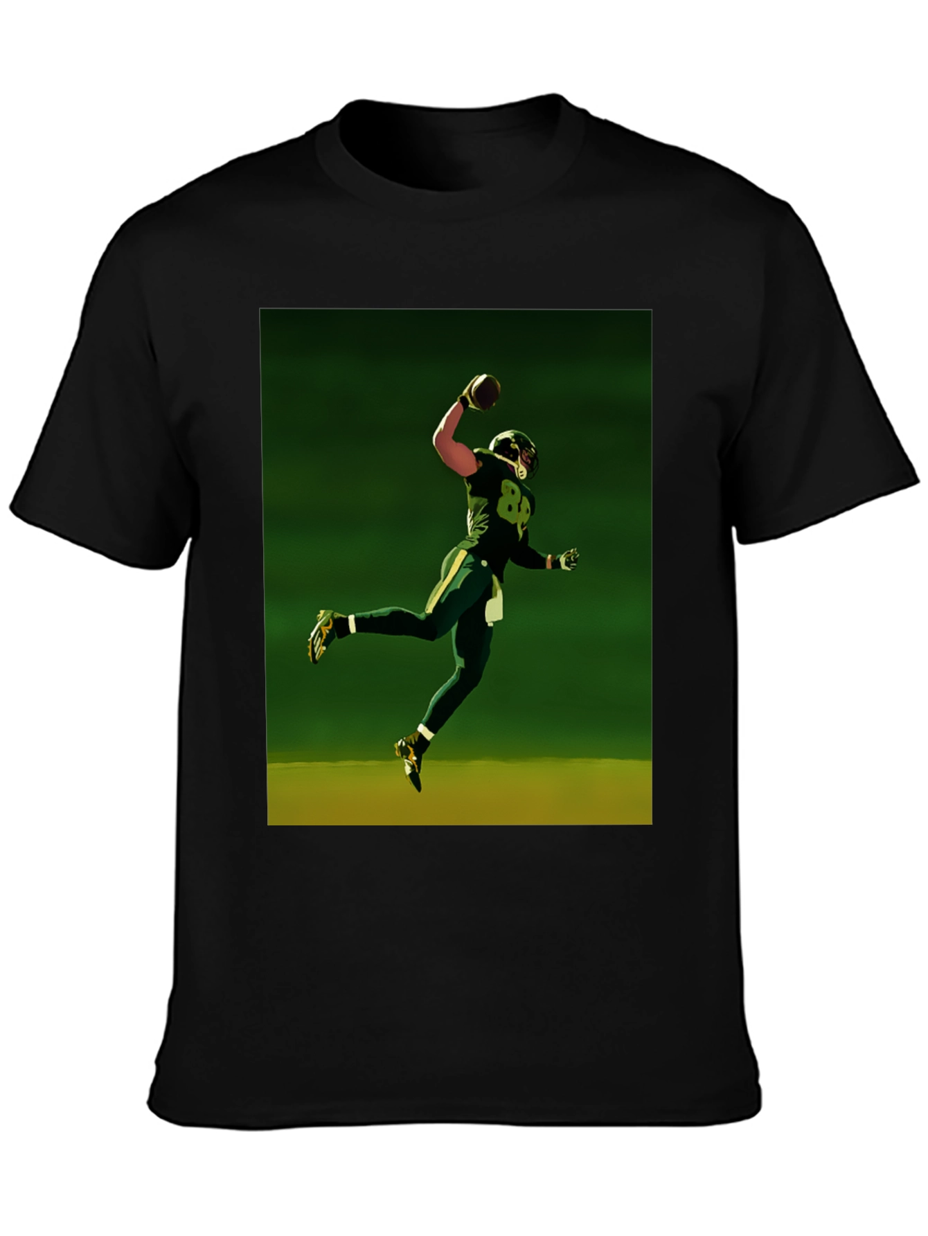 Football Player Graphic Tee - Black Cotton Shirt