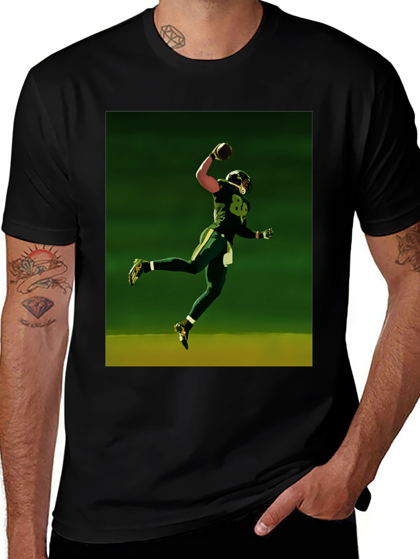 Football Player Graphic Tee - Black Cotton Shirt