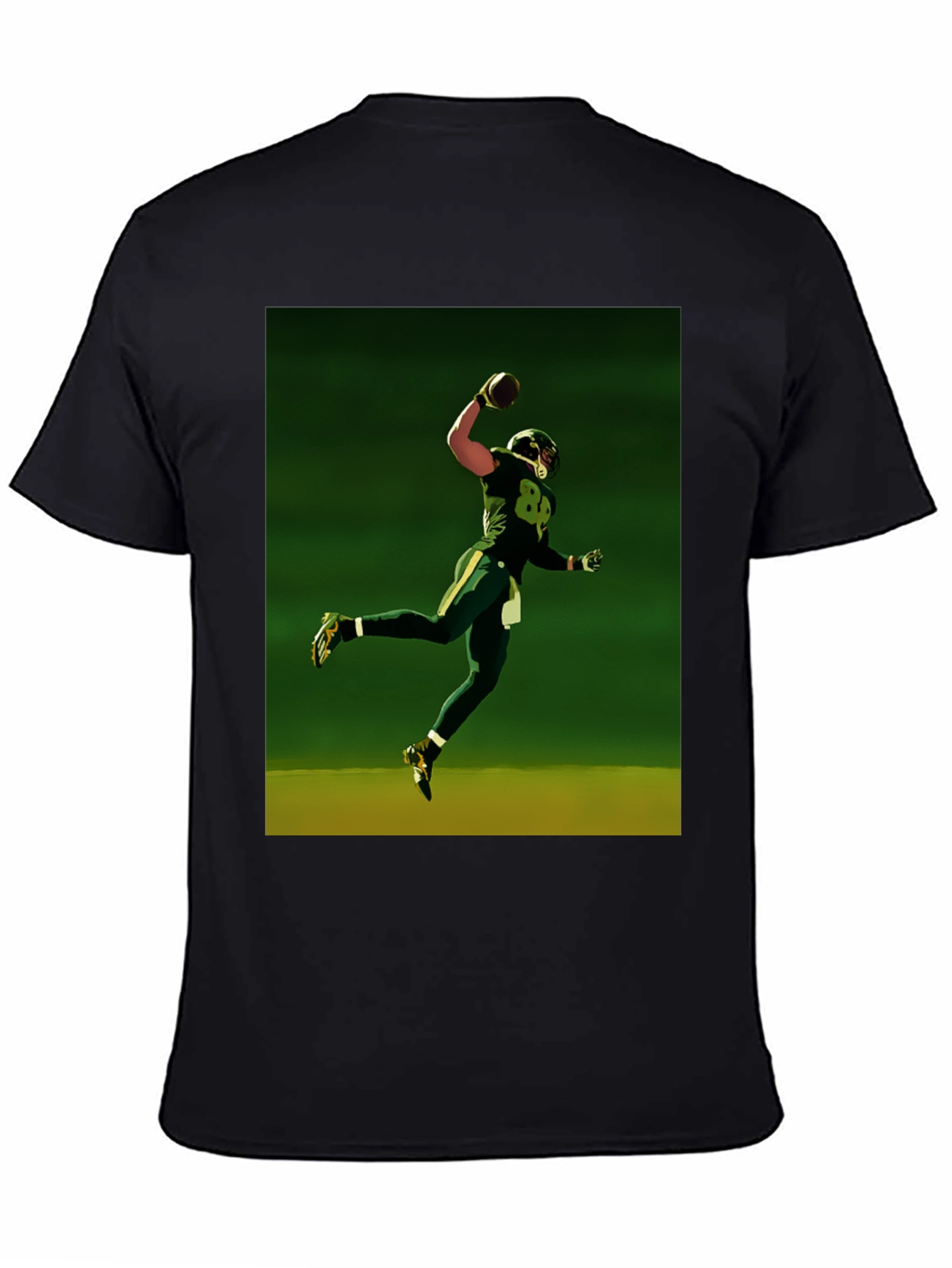 Football Player Graphic Tee - Black Cotton Shirt