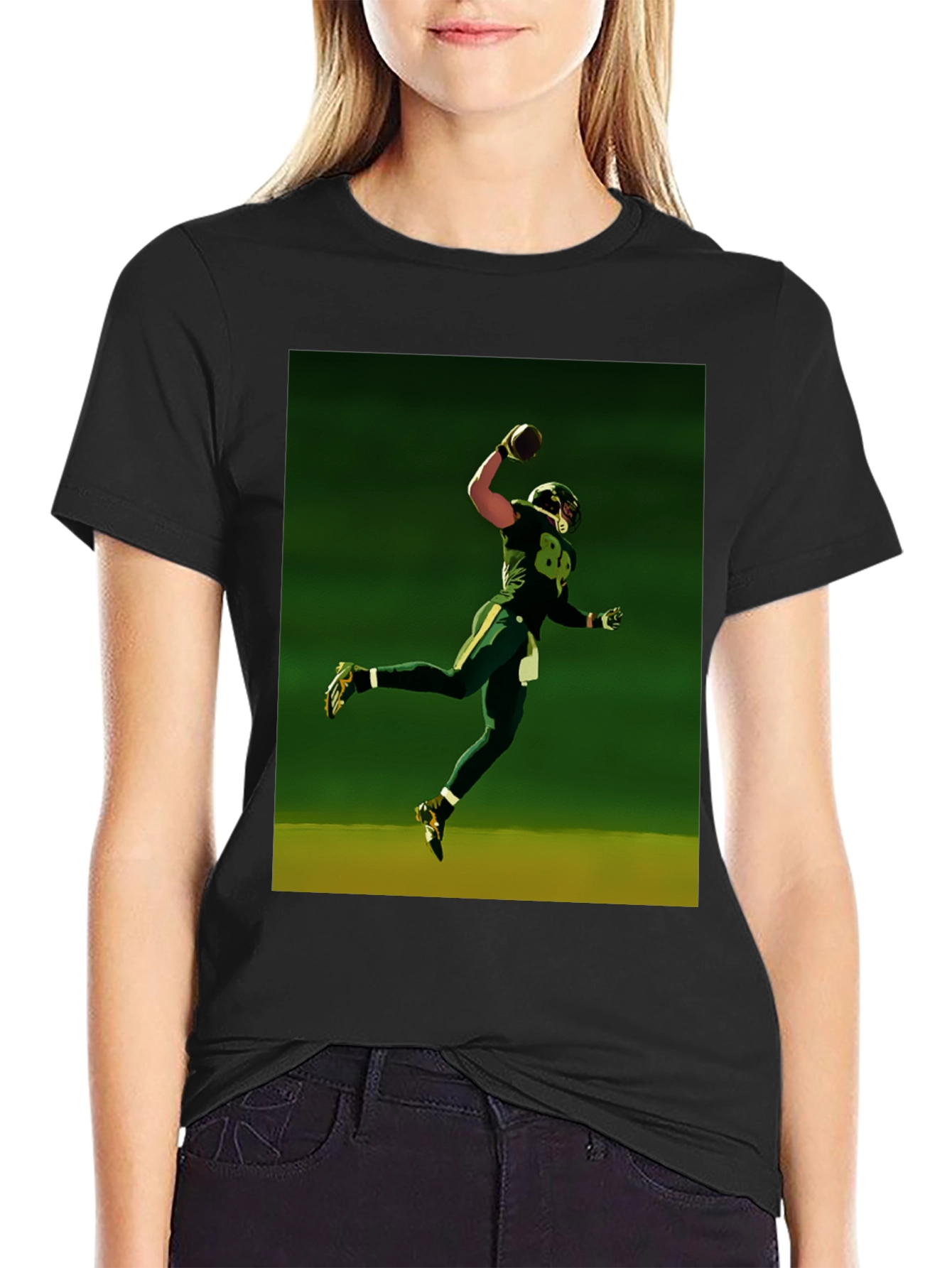 Football Player Graphic Tee - Black Cotton Shirt