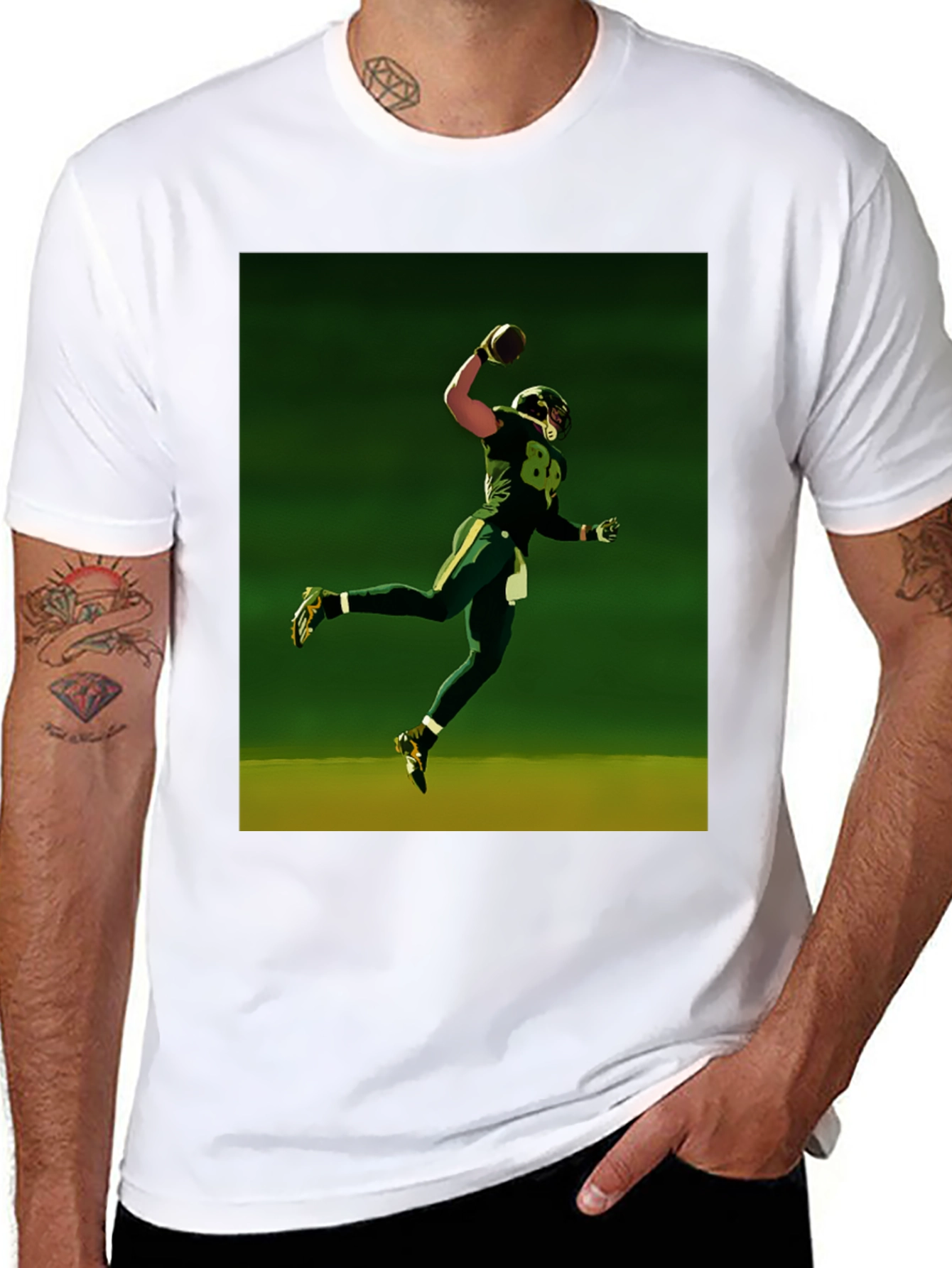 Football Player Graphic Tee - Black Cotton Shirt